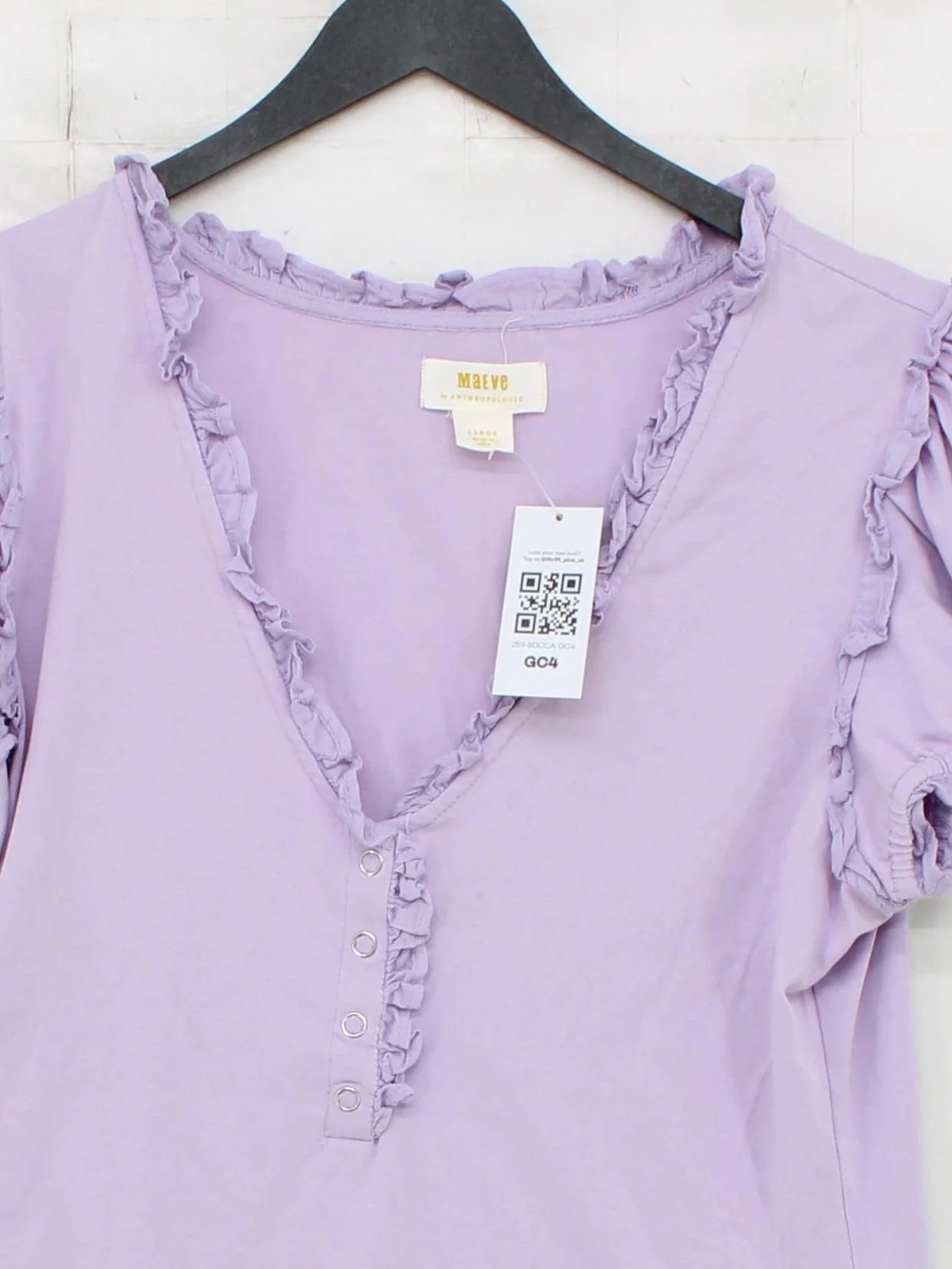 Maeve Women's Top L Purple Cotton with Spandex Short Sleeve V-Neck Basic - Image 3