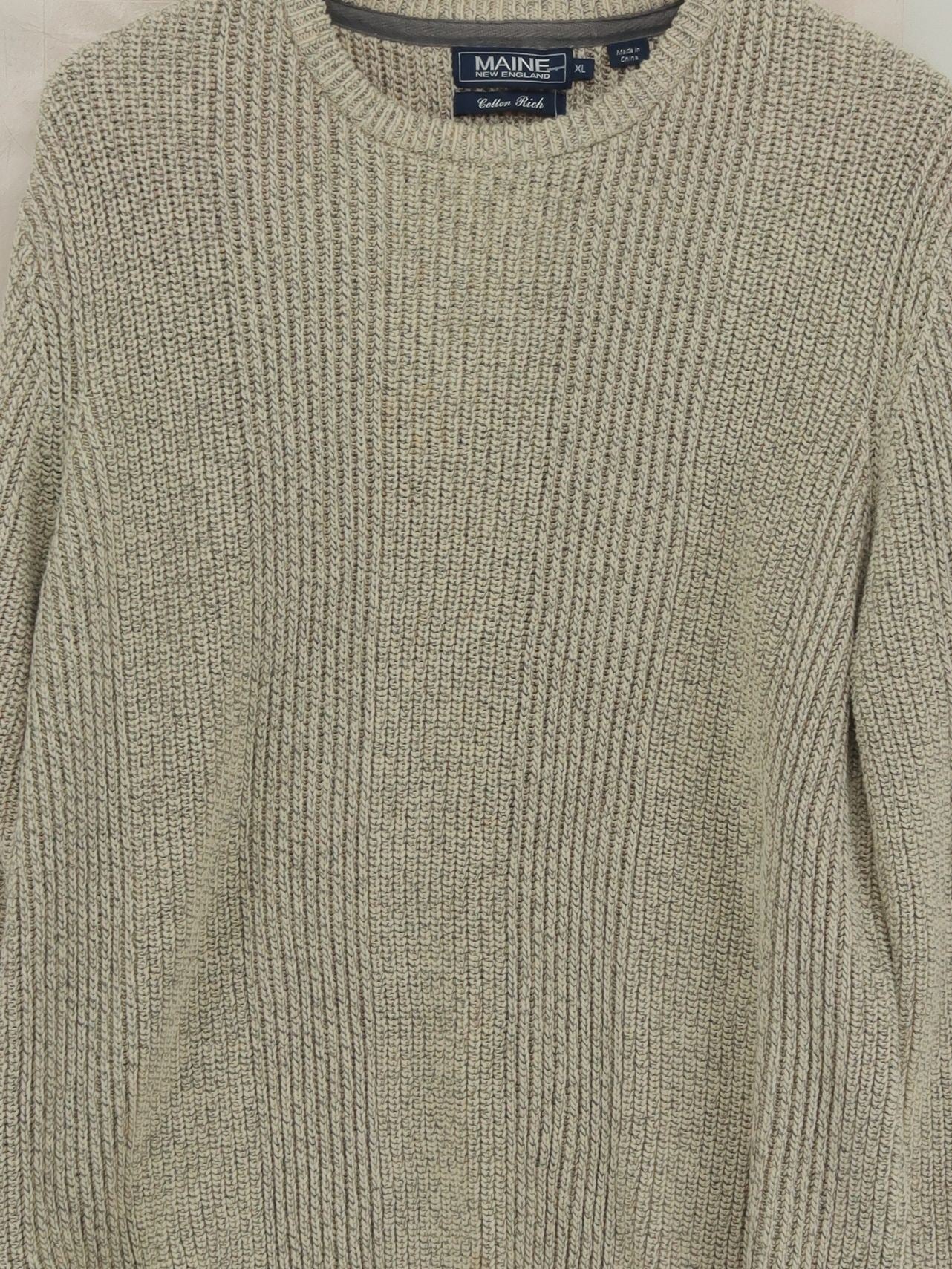 Maine Men's Jumper XL Cream Cotton with Polyester Round Neck Pullover - Image 3