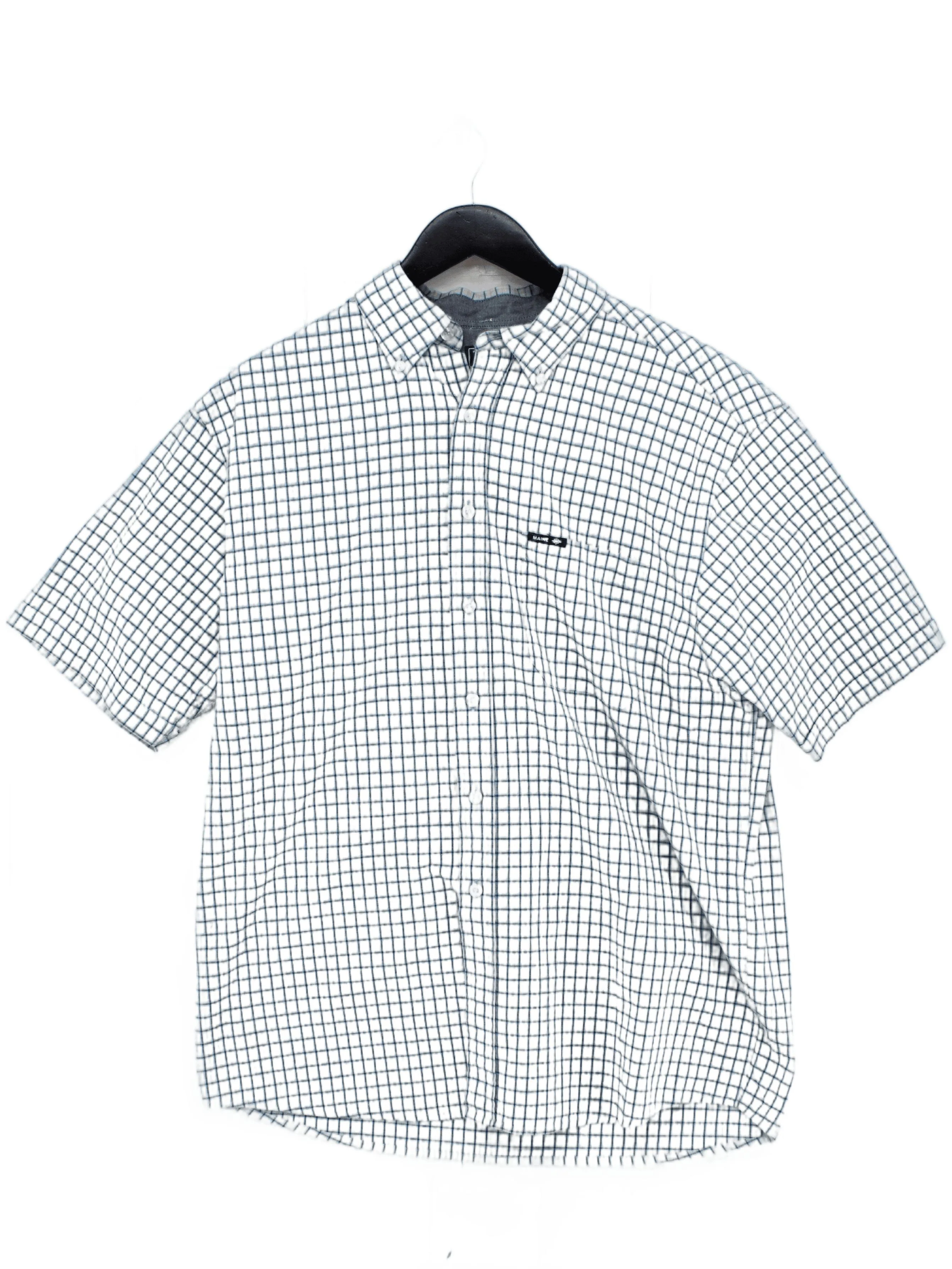 Maine Men's Shirt M Blue Checkered 100% Cotton Basic
