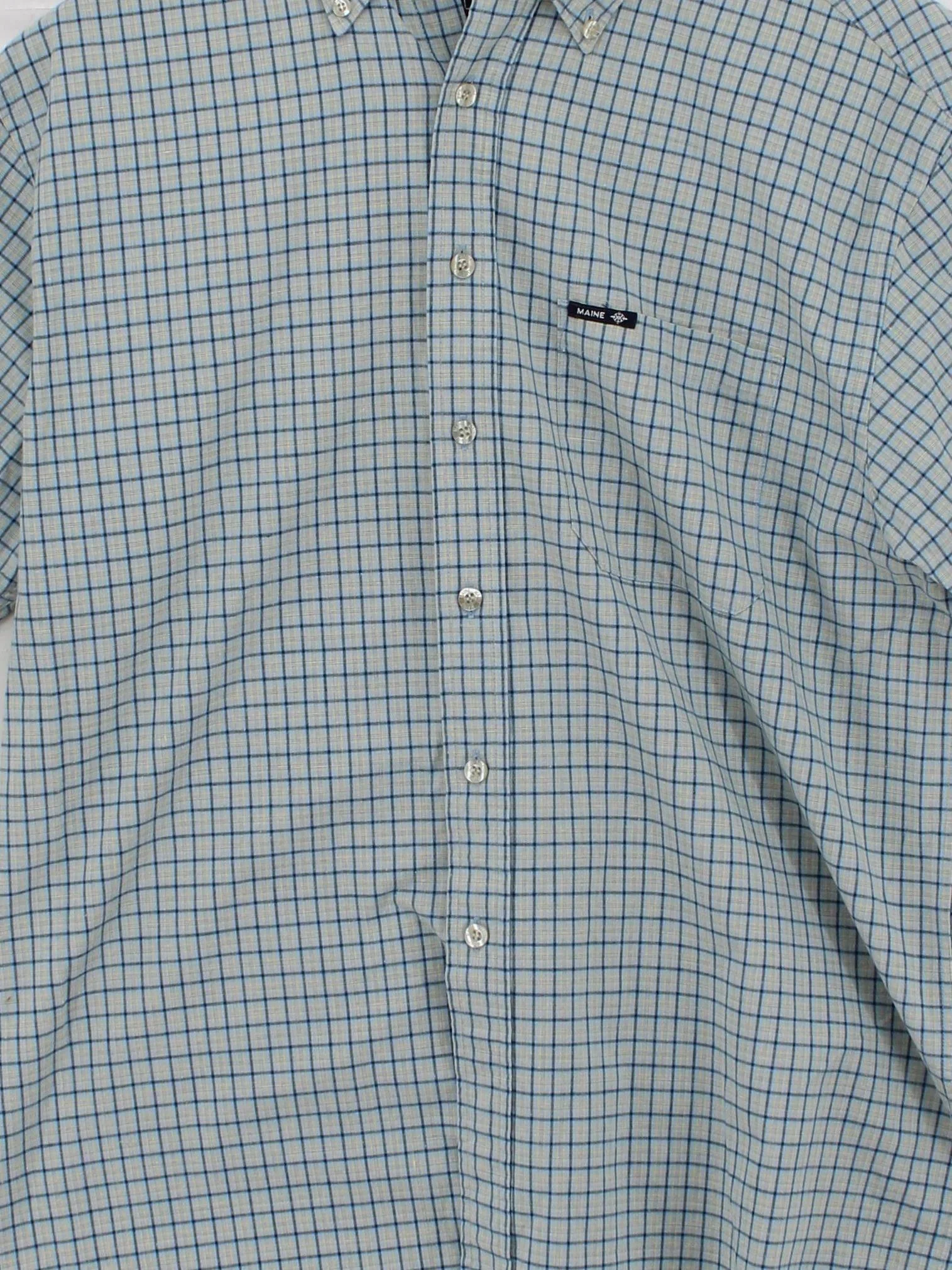 Maine Men's Shirt M Blue Checkered 100% Cotton Basic - Image 3