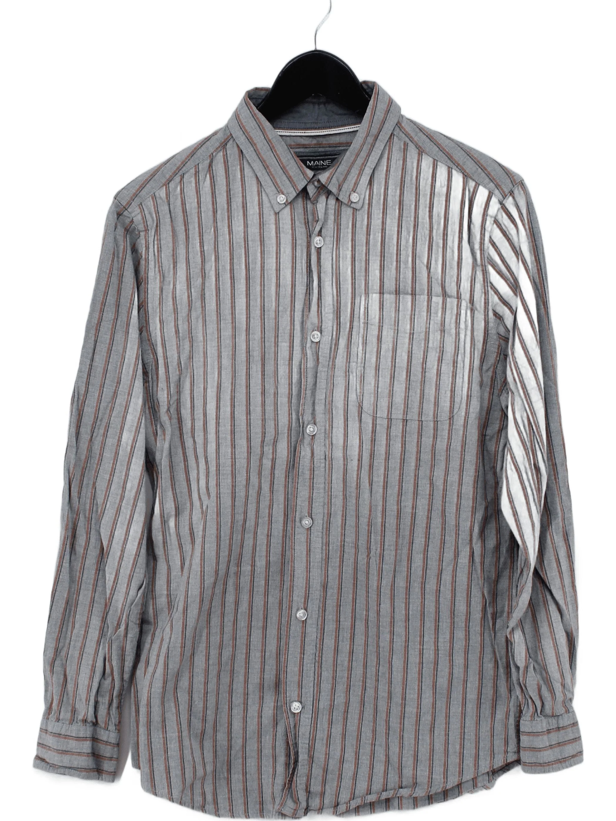Maine Men's Shirt M Grey Striped 100% Other Basic