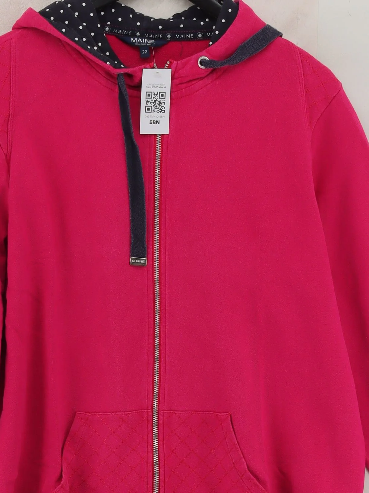 Maine Women's Hoodie UK 22 Pink Polkadot Cotton with Polyester Pullover - Image 3