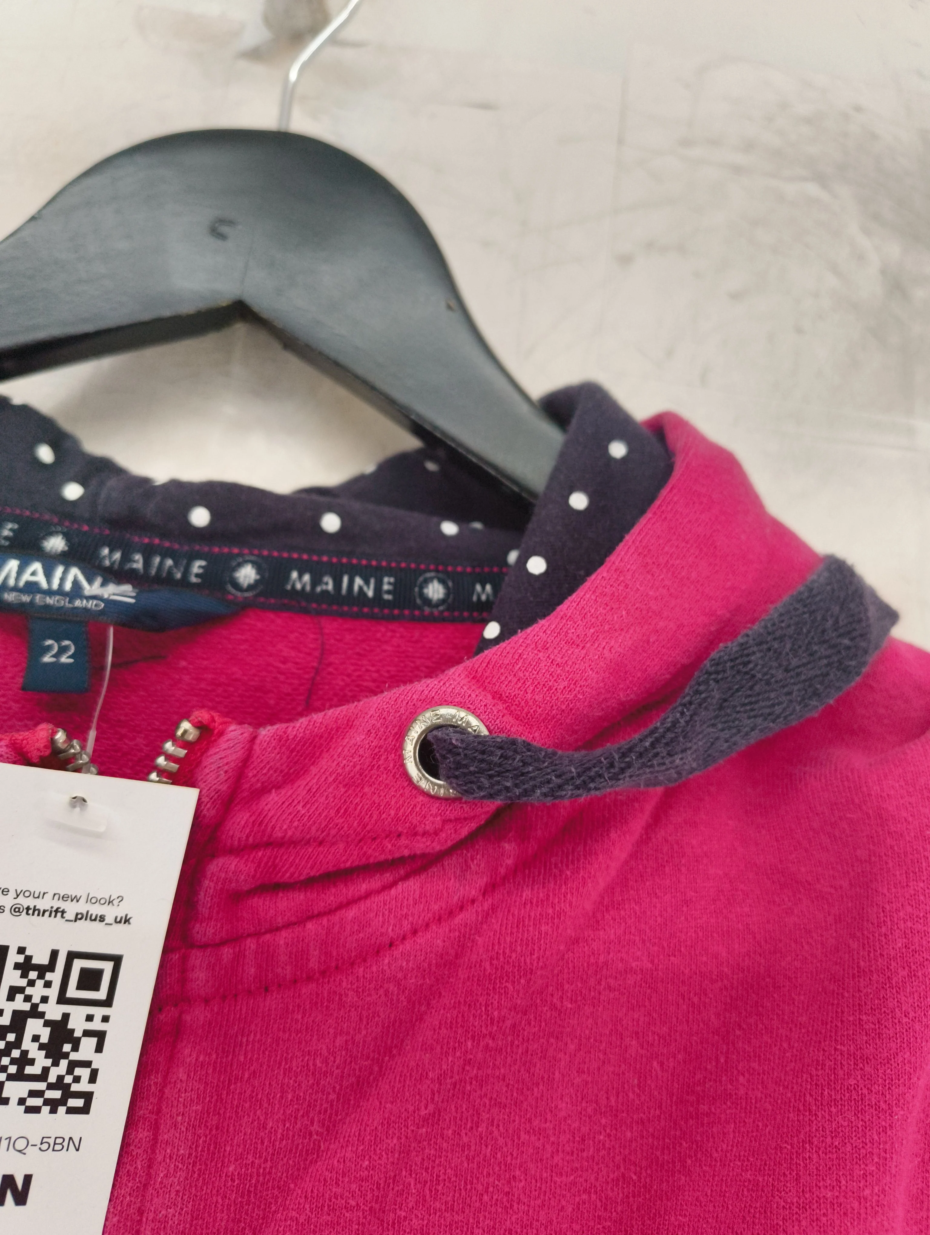 Maine Women's Hoodie UK 22 Pink Polkadot Cotton with Polyester Pullover - Image 5