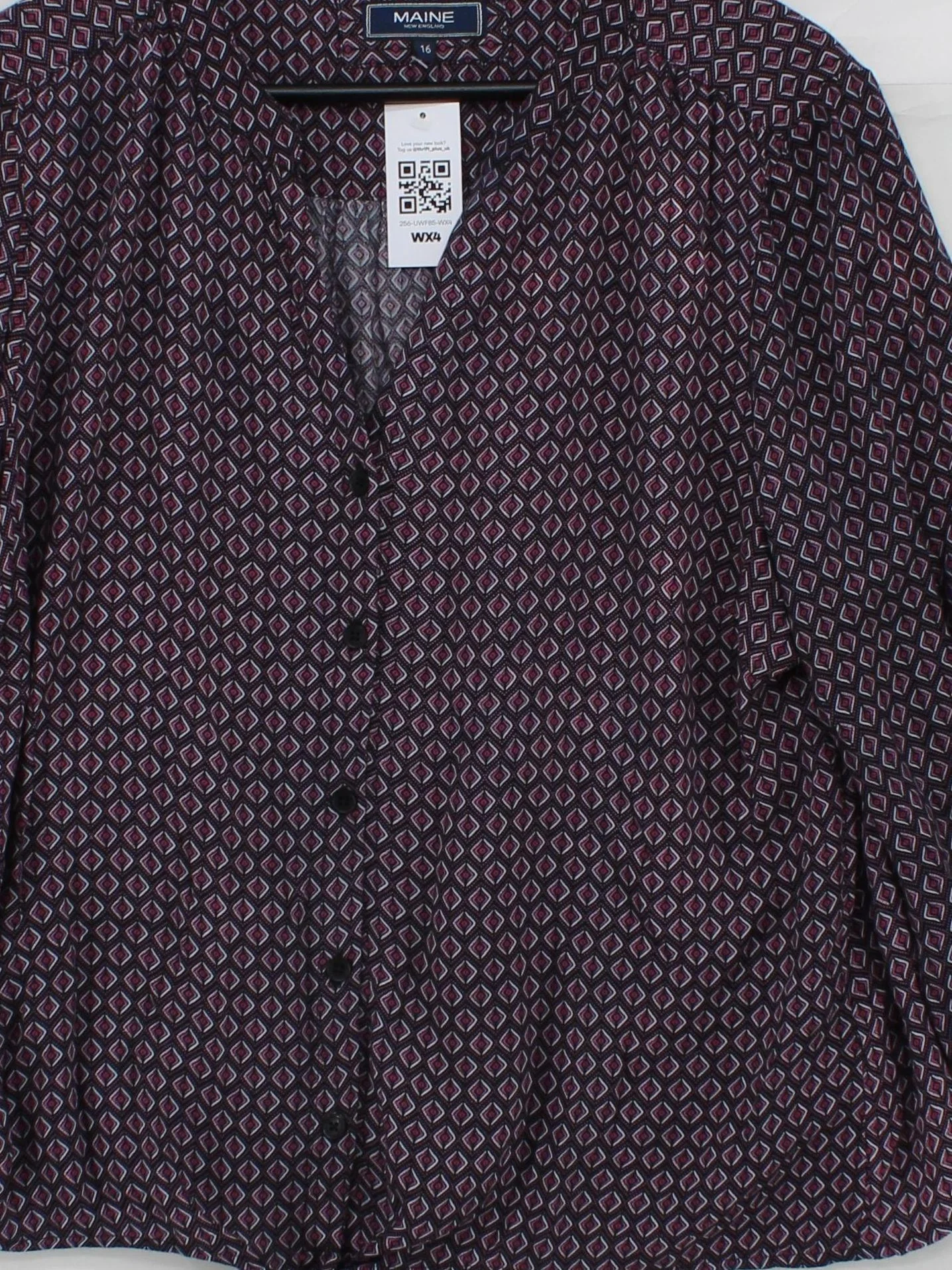 Maine Women's Top UK 16 Multi Geometric 100% Viscose 3/4 Sleeve V-Neck Basic - Image 3