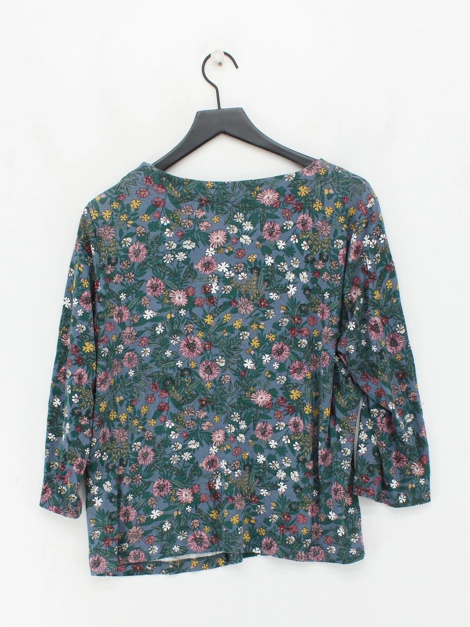 Maine Women's Top UK 20 Blue Floral 100% Cotton 3/4 Sleeve Round Neck Basic - Image 2