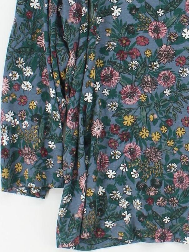 Maine Women's Top UK 20 Blue Floral 100% Cotton 3/4 Sleeve Round Neck Basic - Image 4