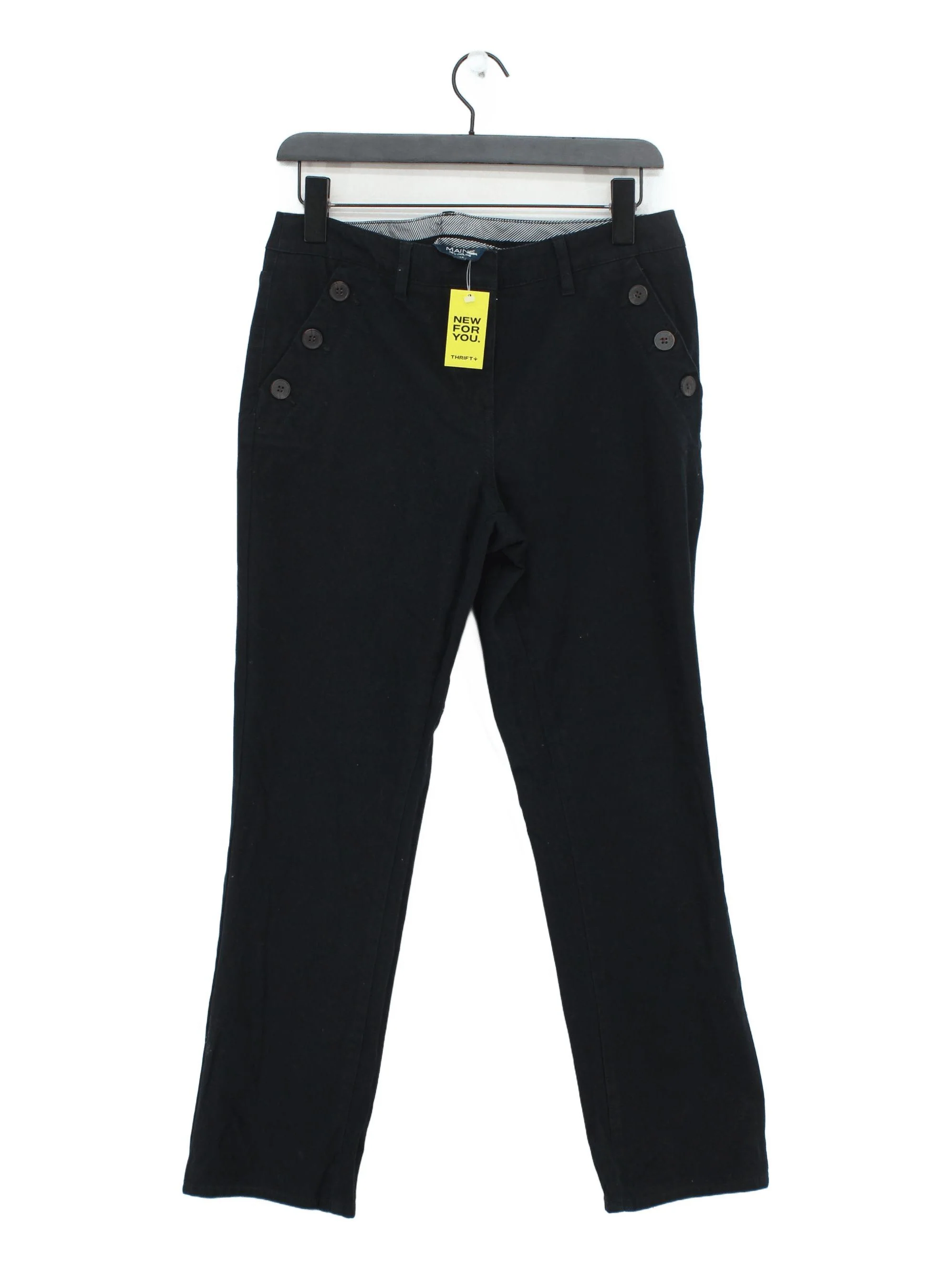 Maine Women's Trousers UK 12 Black Cotton with Elastane Straight Chino