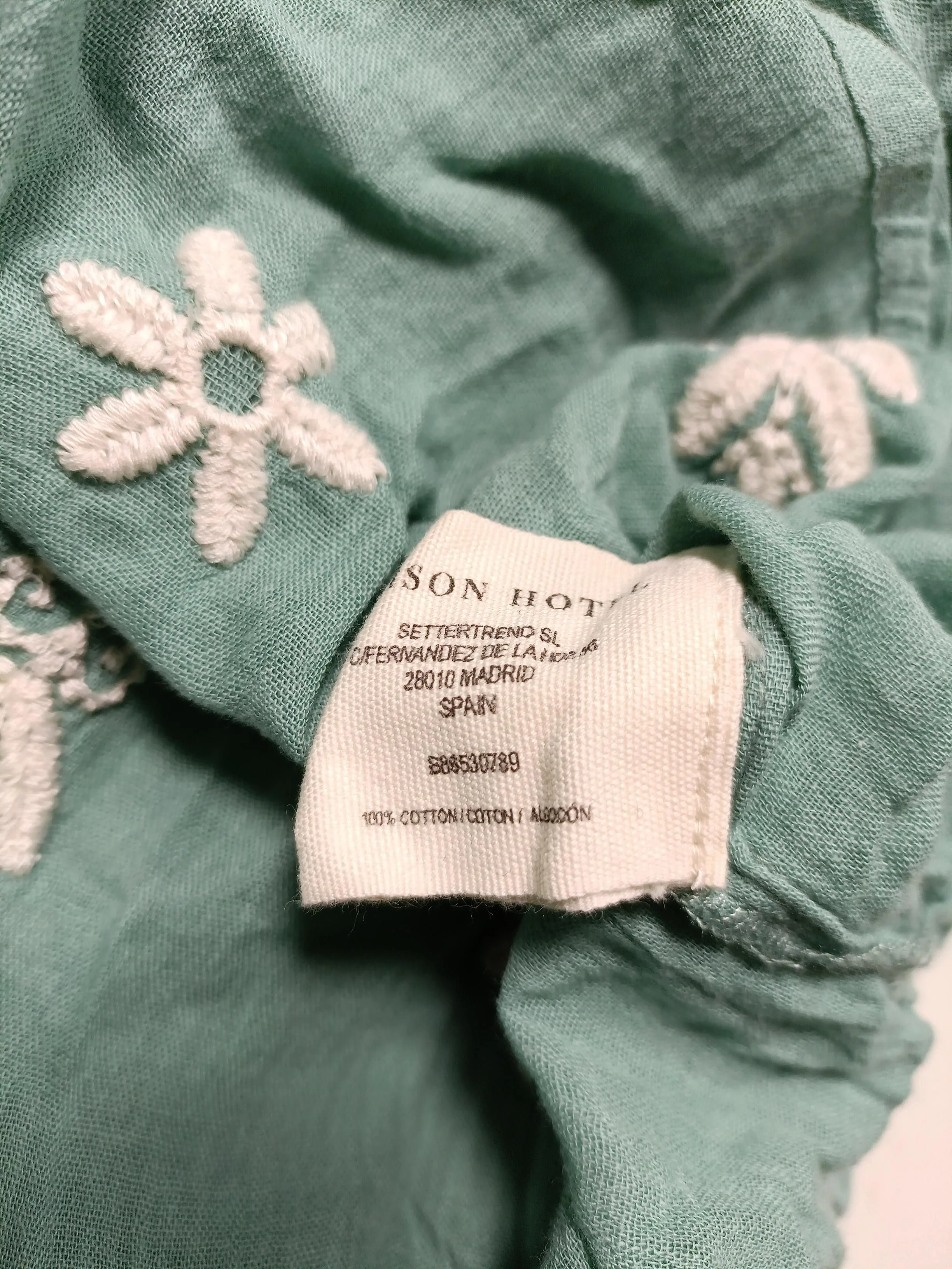 MAISON HOTEL Women's Top M Green Floral 100% Cotton Long Sleeve V-Neck Basic - Image 6