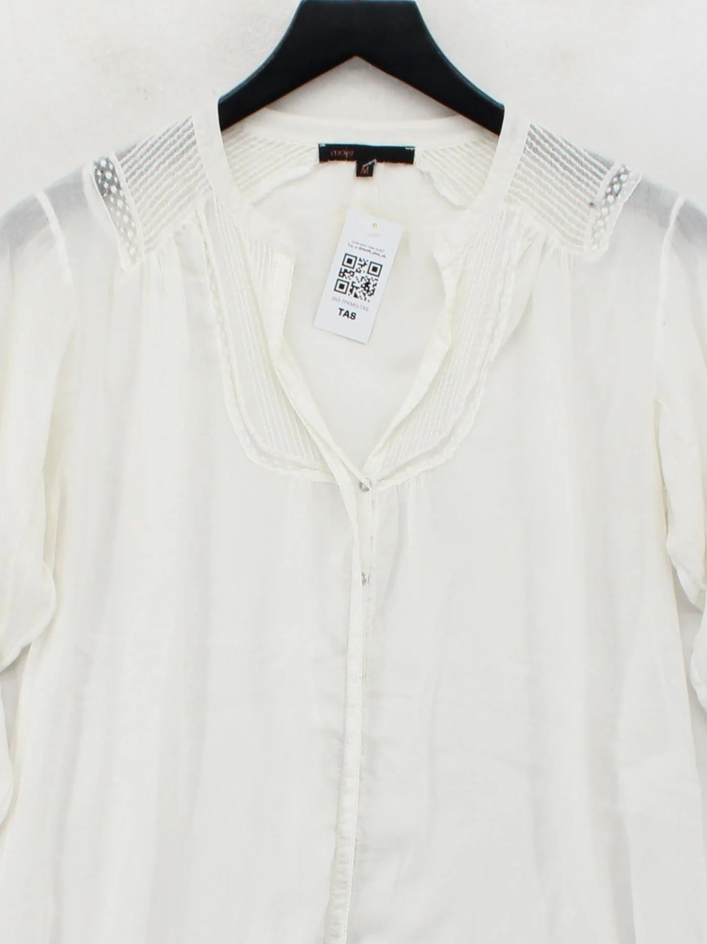 Maje Women's Blouse M White 100% Other Long Sleeve V-Neck Basic - Image 3
