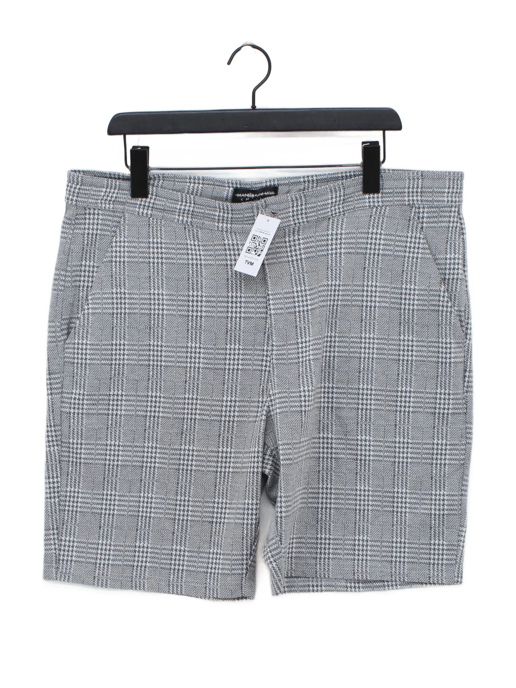 Maniere De Voir Men's Shorts XXL Grey Checkered Polyester with Spandex Chino