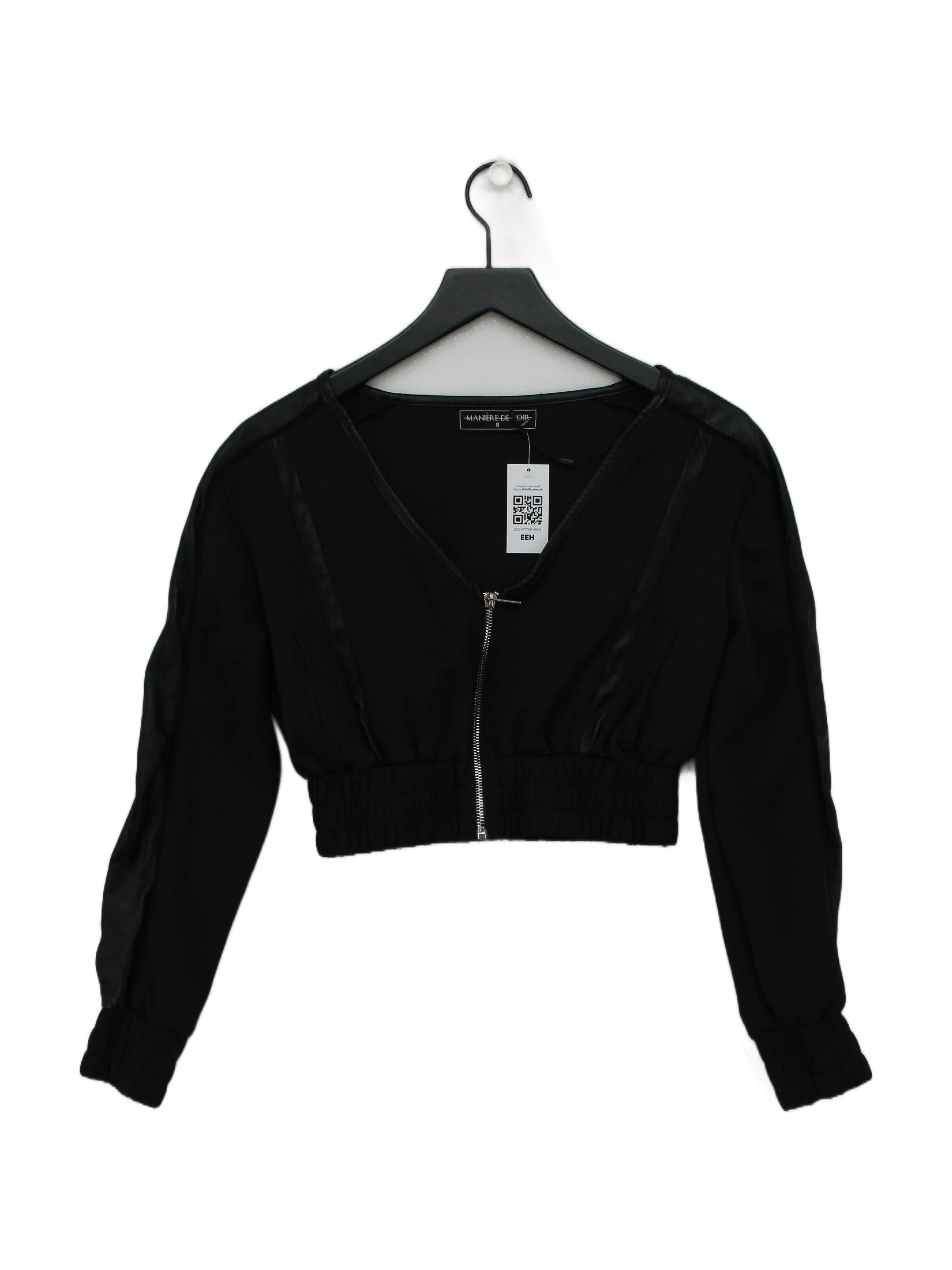 Maniere De Voir Women's Top UK 8 Black Polyester with Elastane Cropped