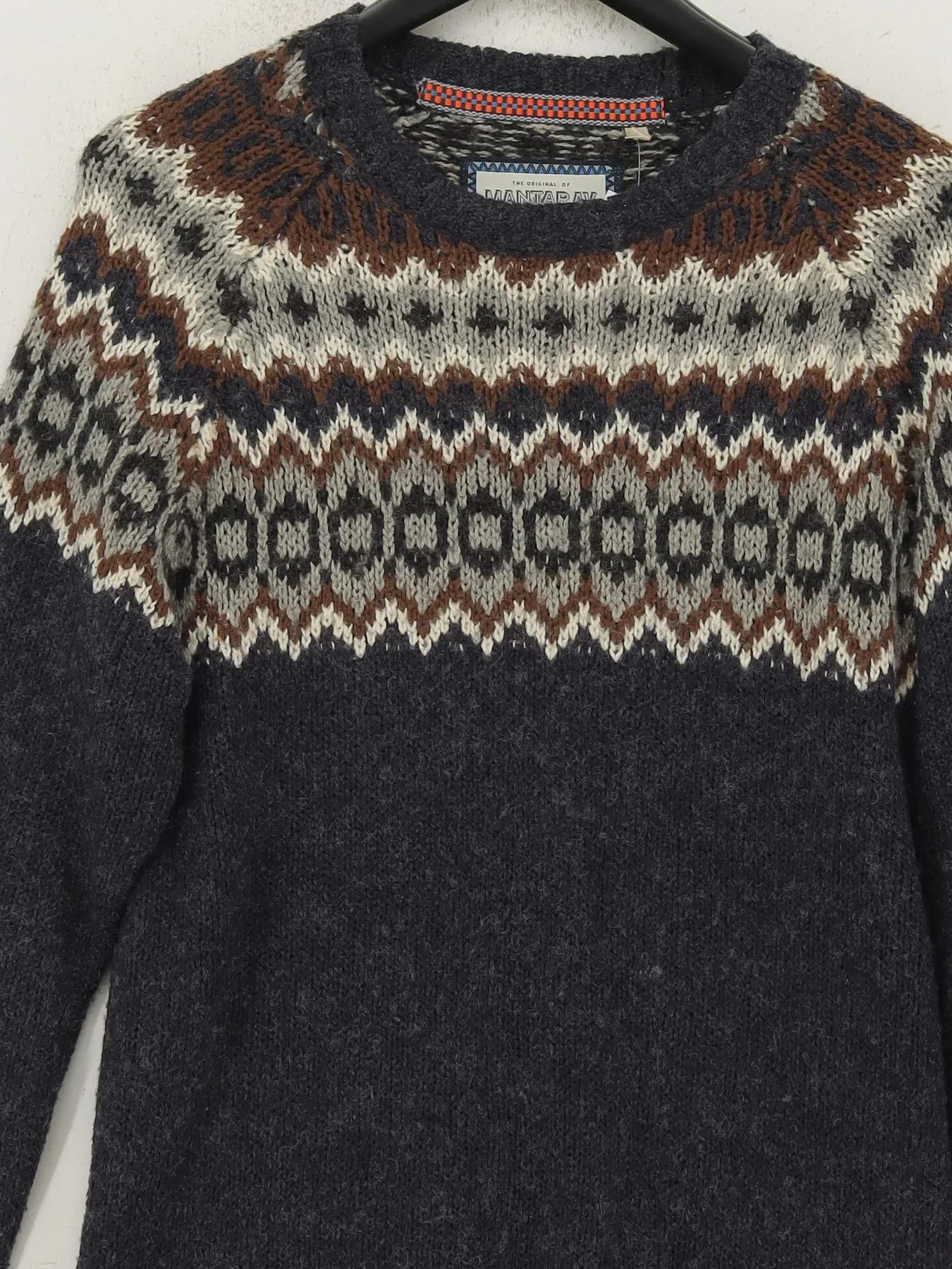 Mantaray Men's Jumper M Grey Geometric Acrylic with Wool Round Neck Pullover - Image 3