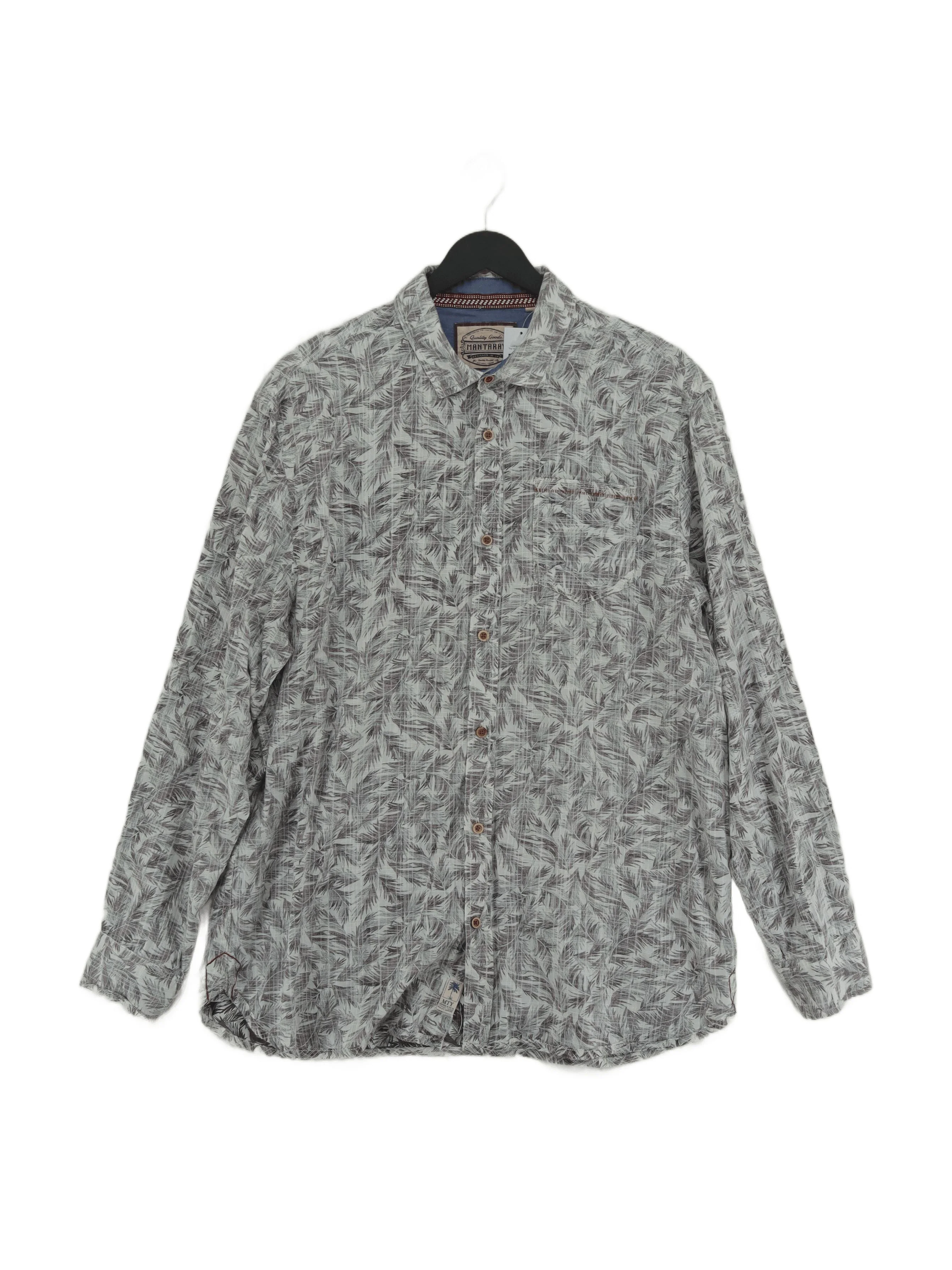 Mantaray Men's Shirt XL White Floral 100% Cotton Basic