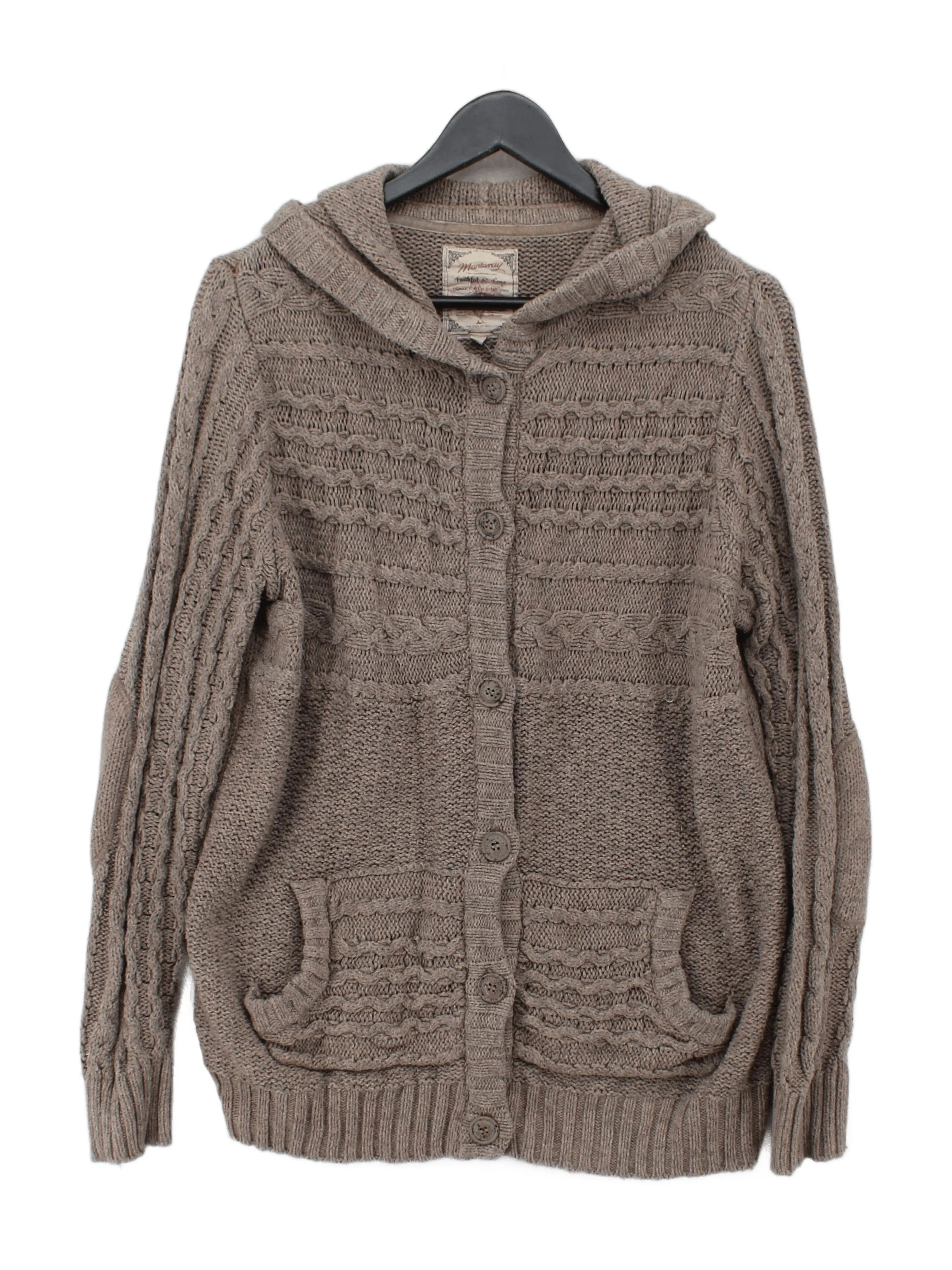 Mantaray Women's Hoodie UK 18 Brown Cotton with Nylon, Wool Pullover