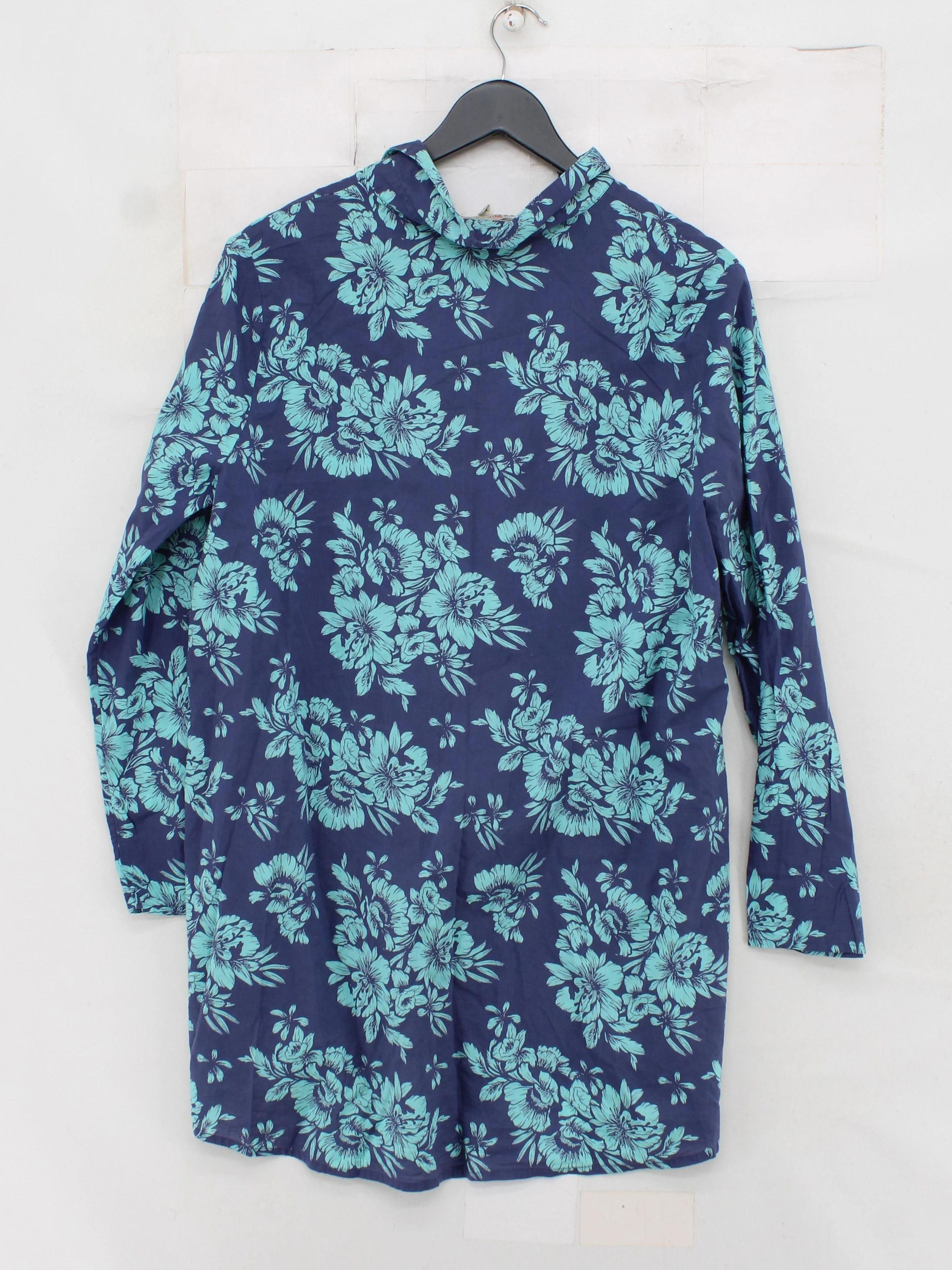 Mantaray Women's Shirt S Blue Floral 100% Cotton Long Sleeve Collared Basic - Image 2