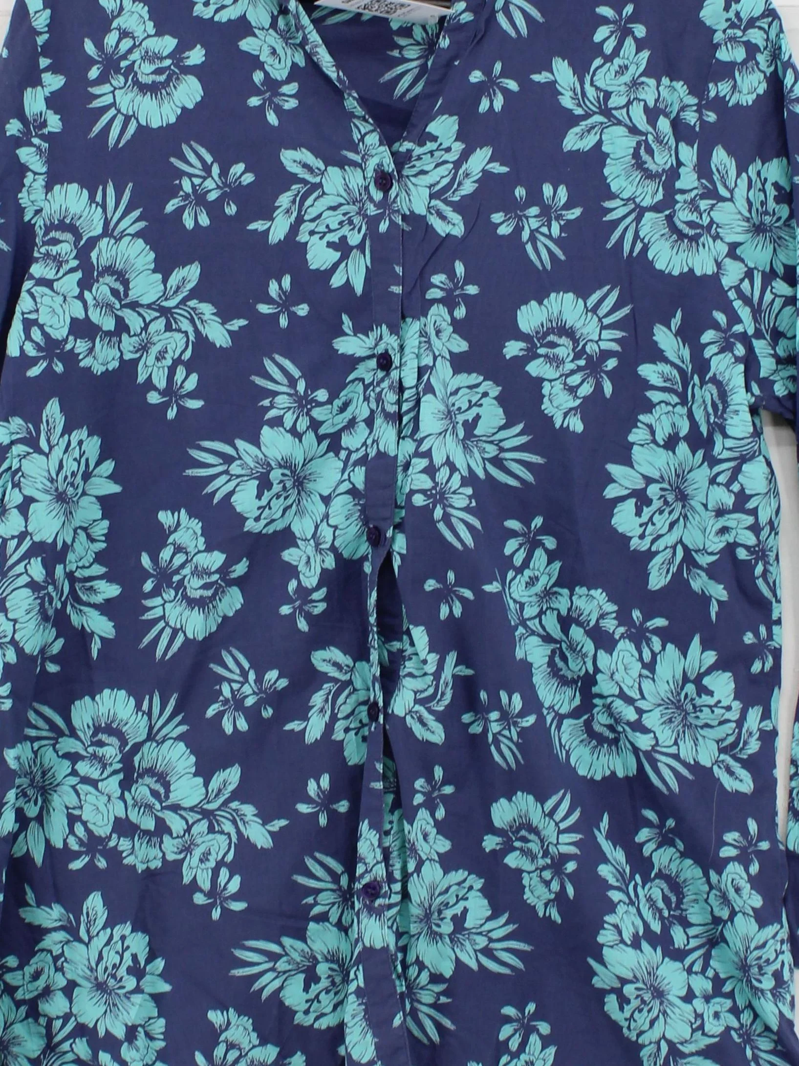 Mantaray Women's Shirt S Blue Floral 100% Cotton Long Sleeve Collared Basic - Image 3