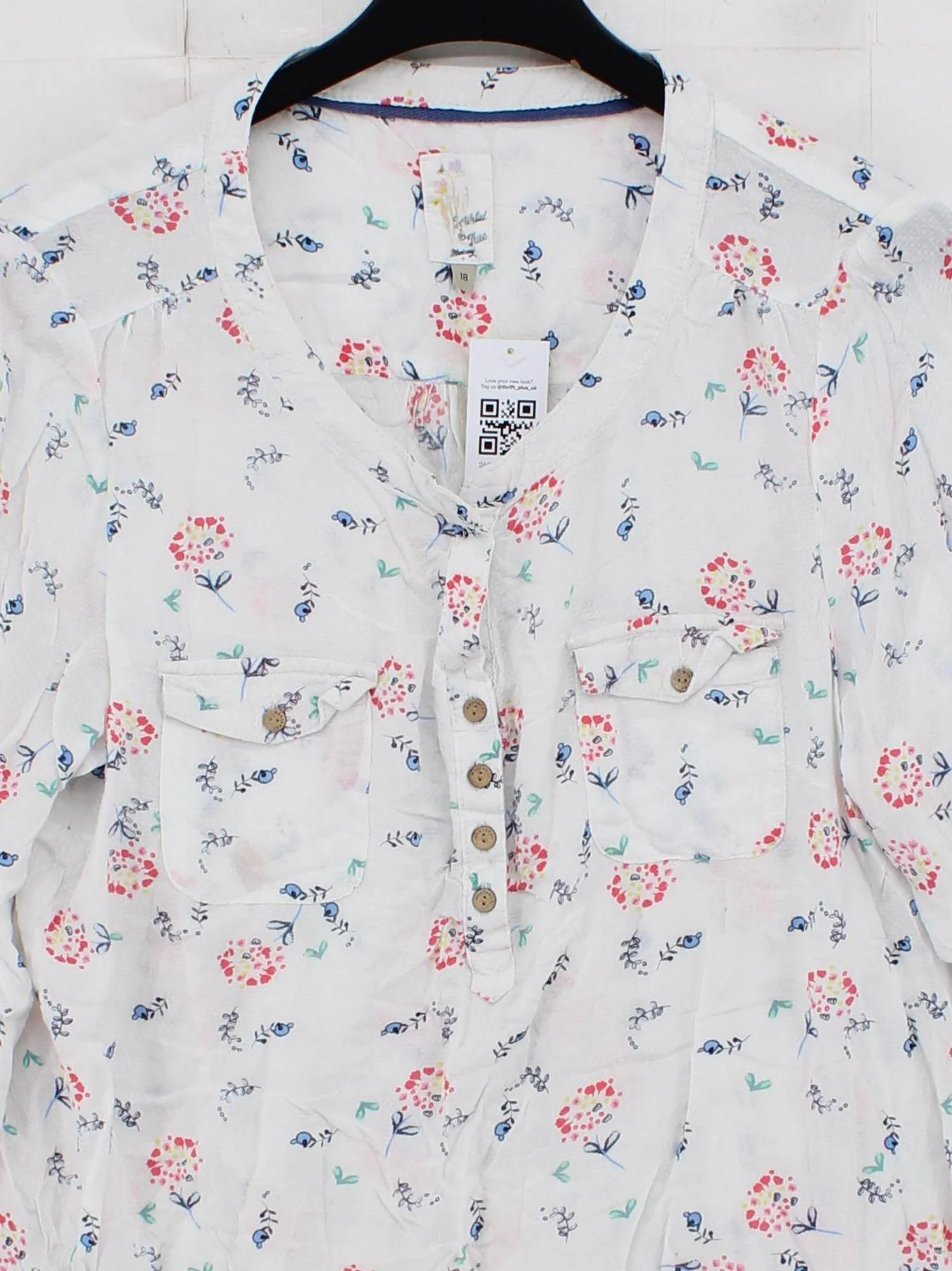 Mantaray Women's Shirt UK 18 White Floral 100% Other 3/4 Sleeve Collared Basic - Image 3