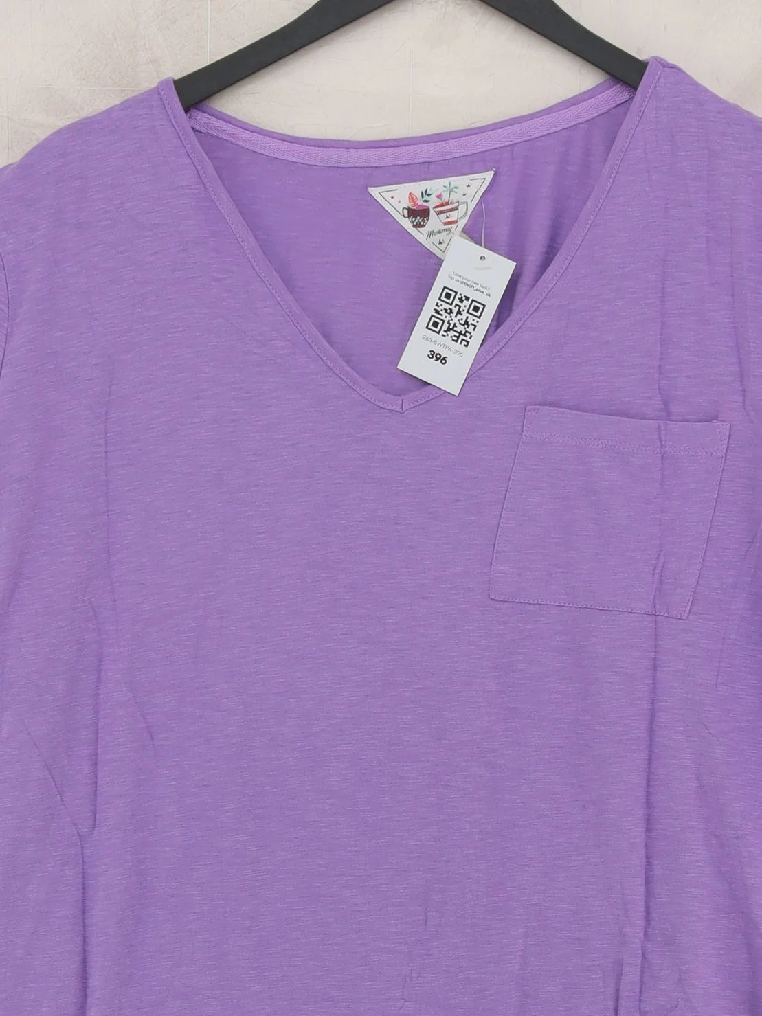 Mantaray Women's T-Shirt UK 20 Purple 100% Cotton Short Sleeve V-Neck Basic - Image 3
