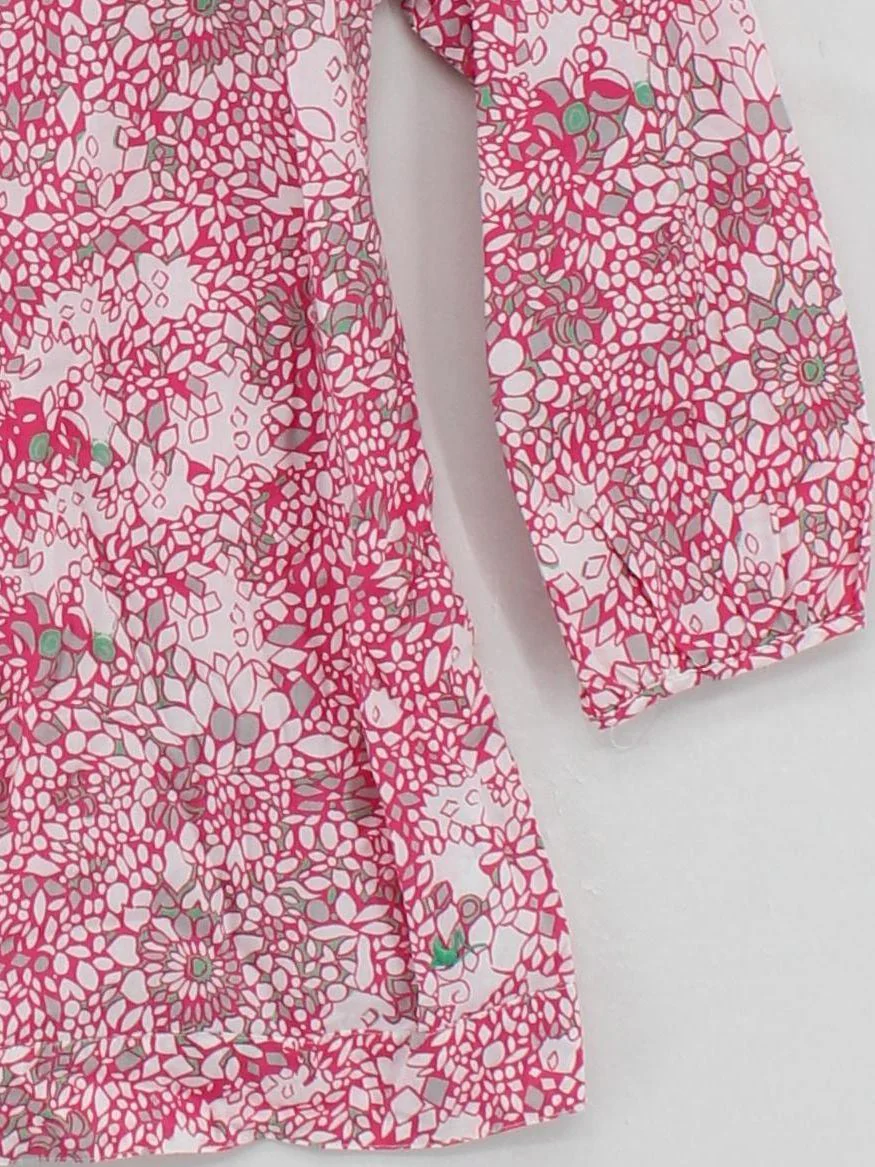 Mantaray Women's Top UK 10 Pink Floral 100% Cotton 3/4 Sleeve V-Neck Basic - Image 4