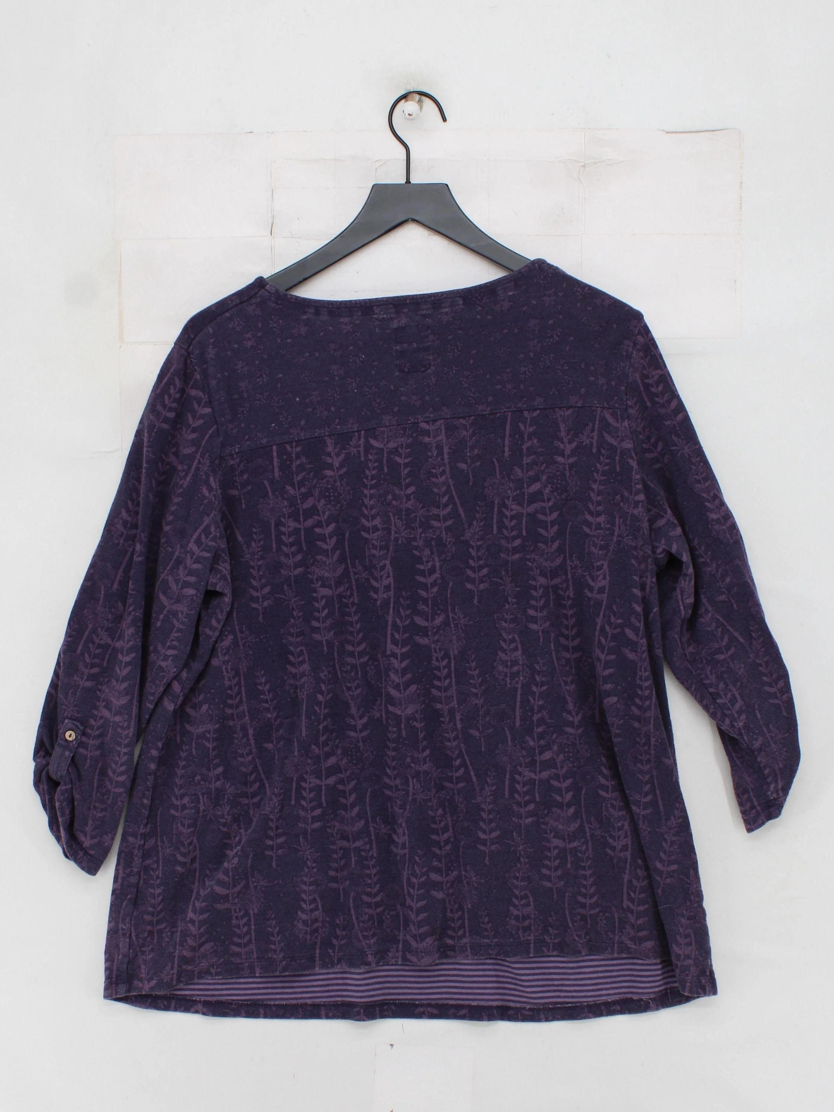 Mantaray Women's Top XXL Purple Floral 100% Cotton 3/4 Sleeve Round Neck Tunic - Image 2