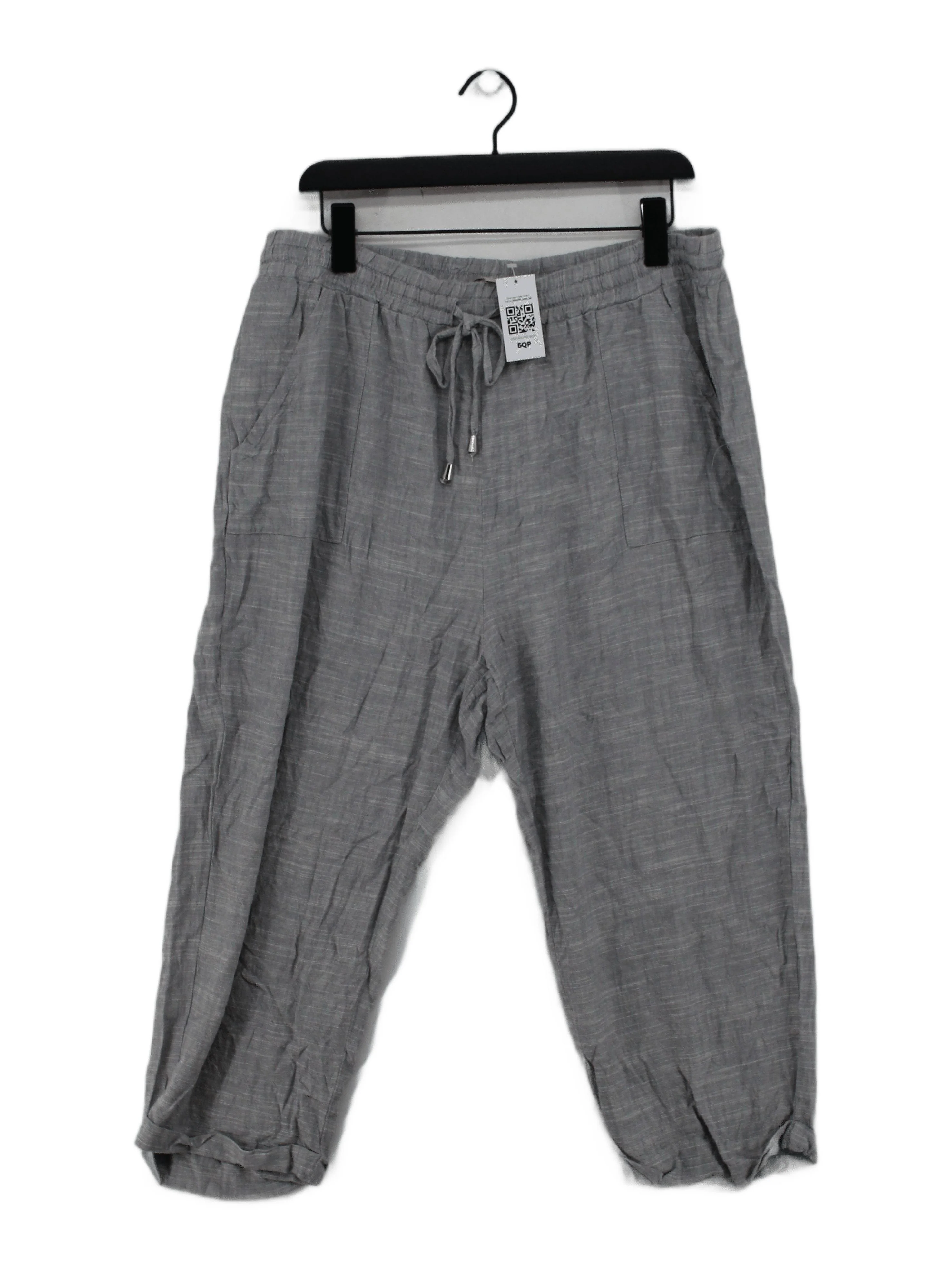 Mantaray Women's Trousers UK 18 Grey Viscose with Linen, Cotton Wide-Leg Capri