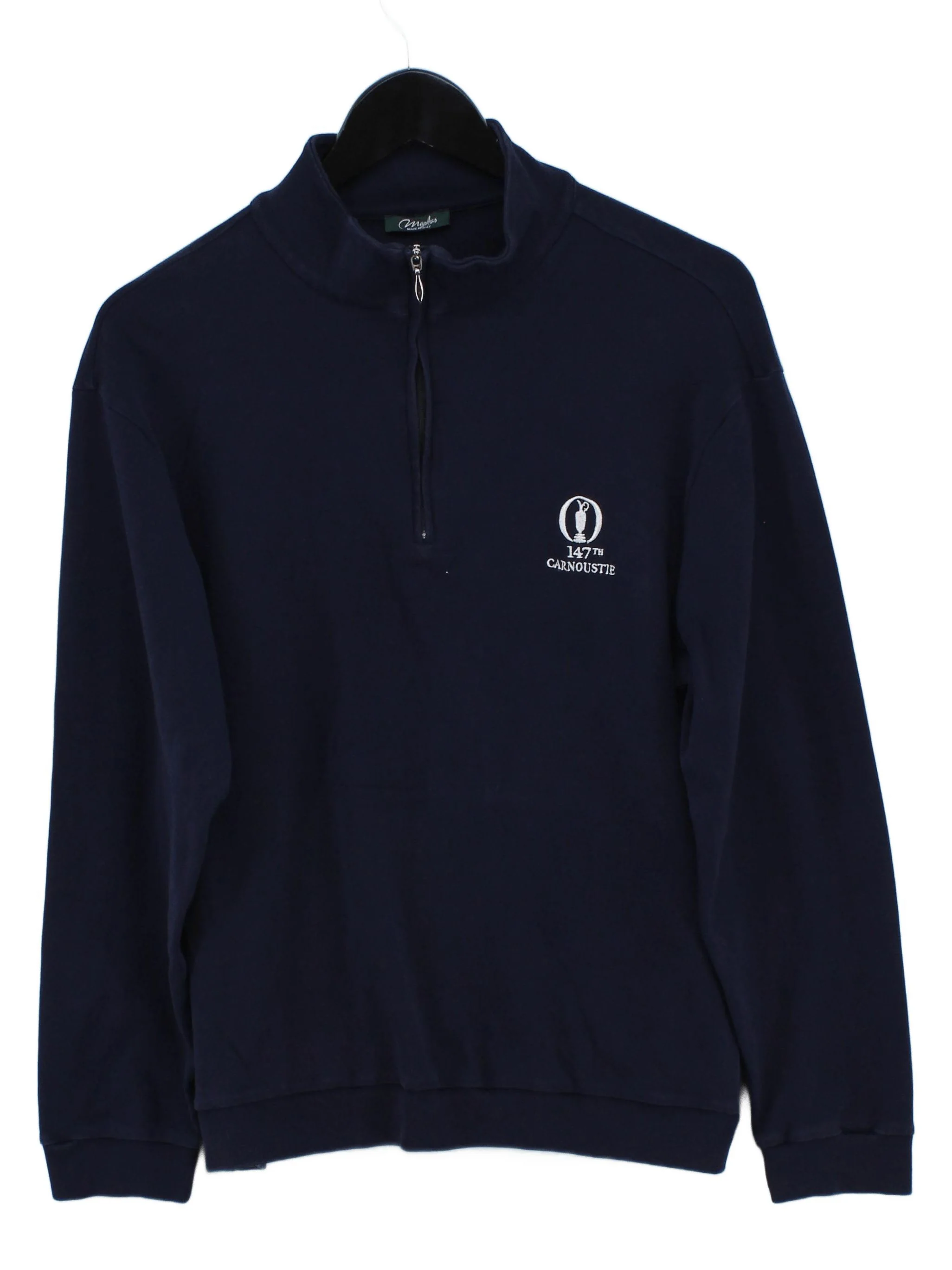 Marbas Men's Jumper M Blue 100% Cotton Mock Neck Pullover
