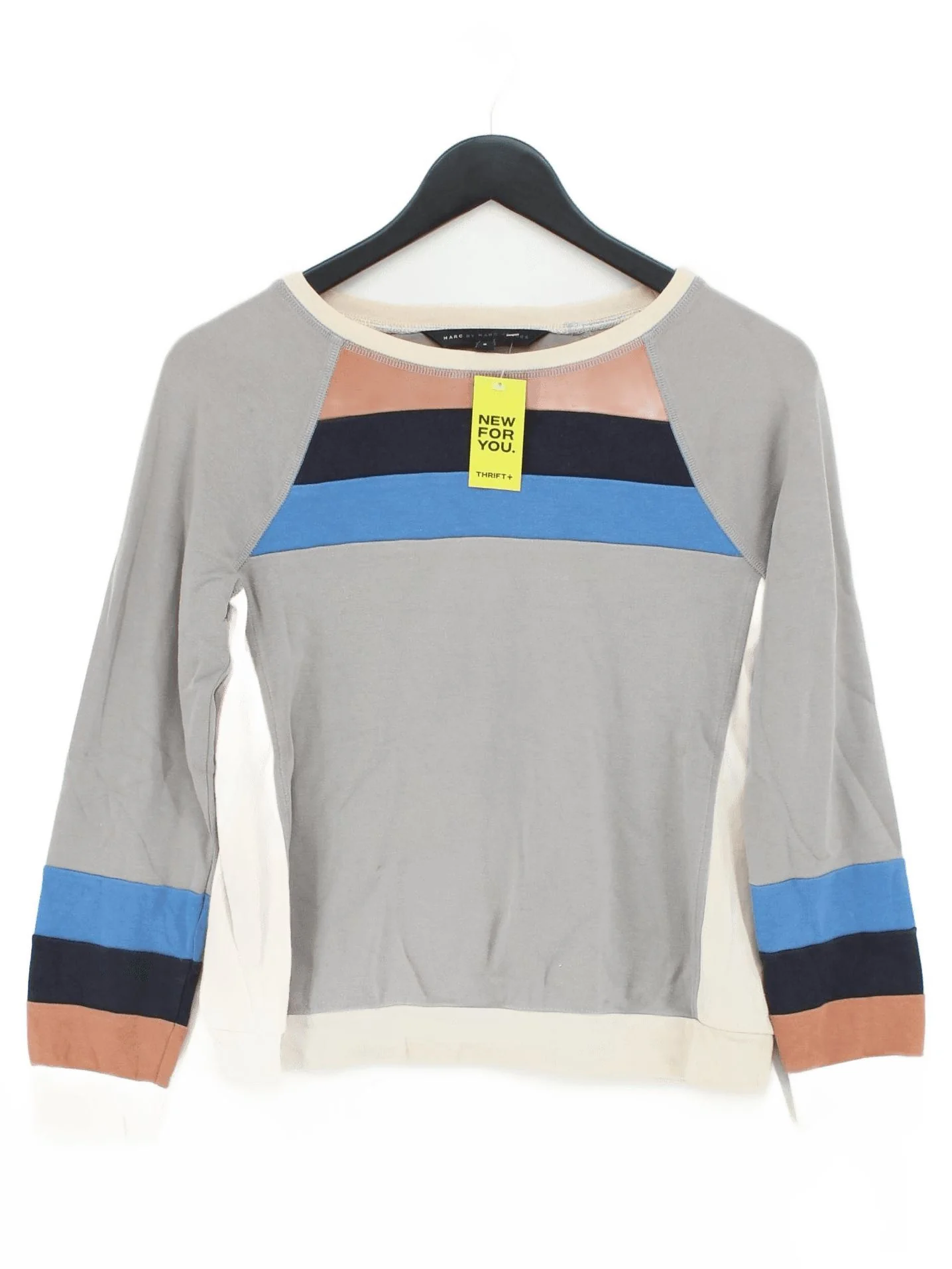 Marc By Marc Jacobs Women's Hoodie S Grey Striped 100% Cotton Pullover