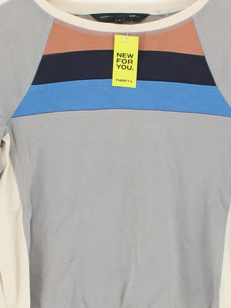 Marc By Marc Jacobs Women's Hoodie S Grey Striped 100% Cotton Pullover - Image 3