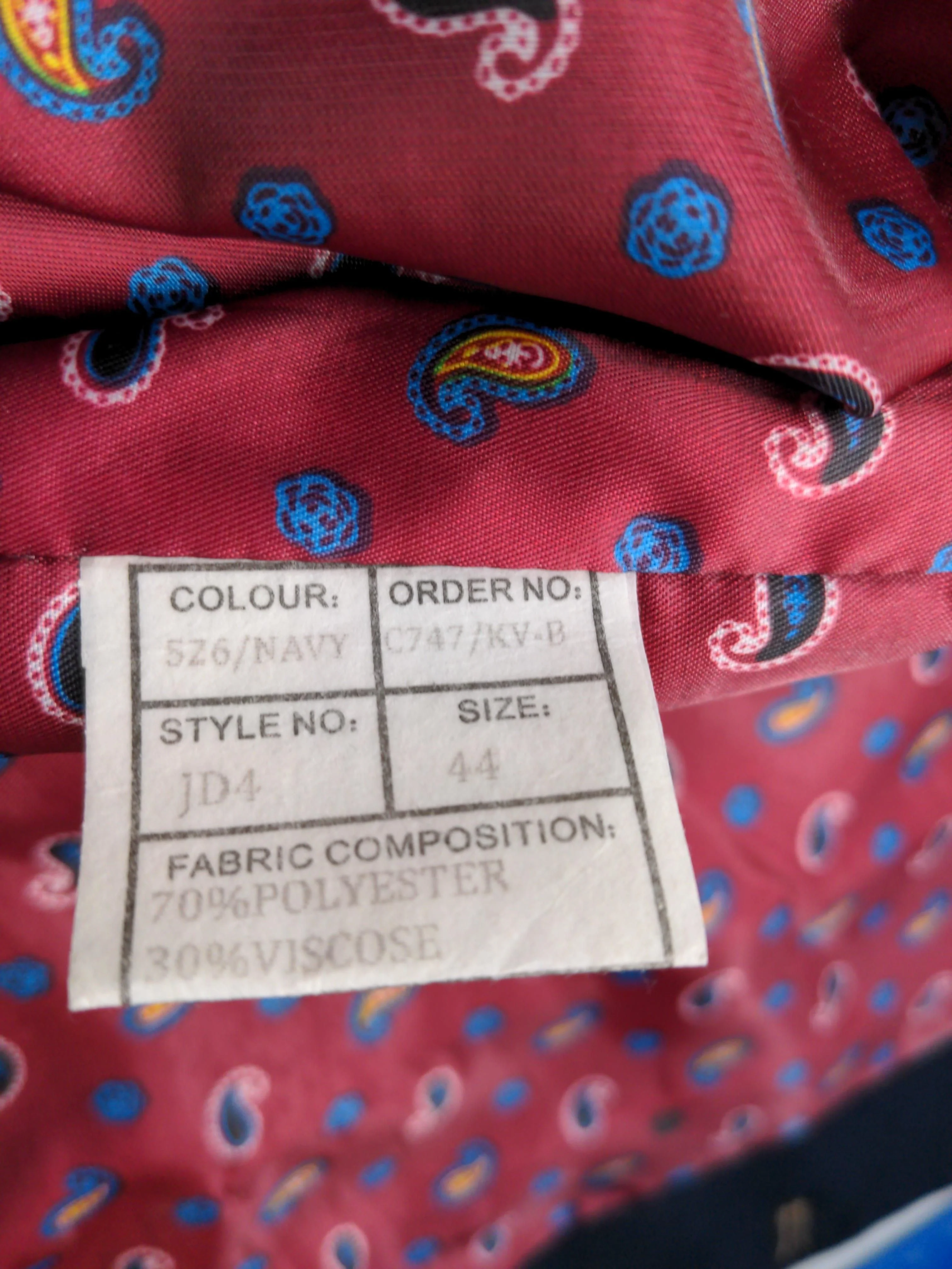 Marc Darcy Men's Coat Chest: 44 in Blue Paisley Polyester with Viscose Overcoat - Image 6