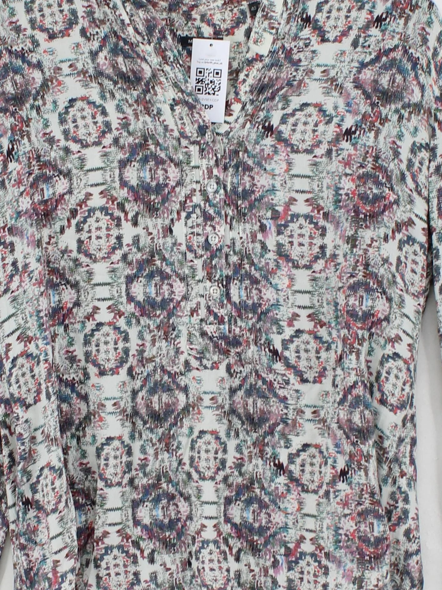 Marc O'Polo Women's Shirt UK 12 Multi 100% Viscose Long Sleeve Collared Basic - Image 3