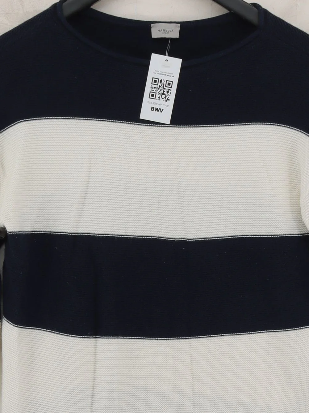 Marella Men's Jumper S Blue Striped 100% Wool Round Neck Pullover - Image 3