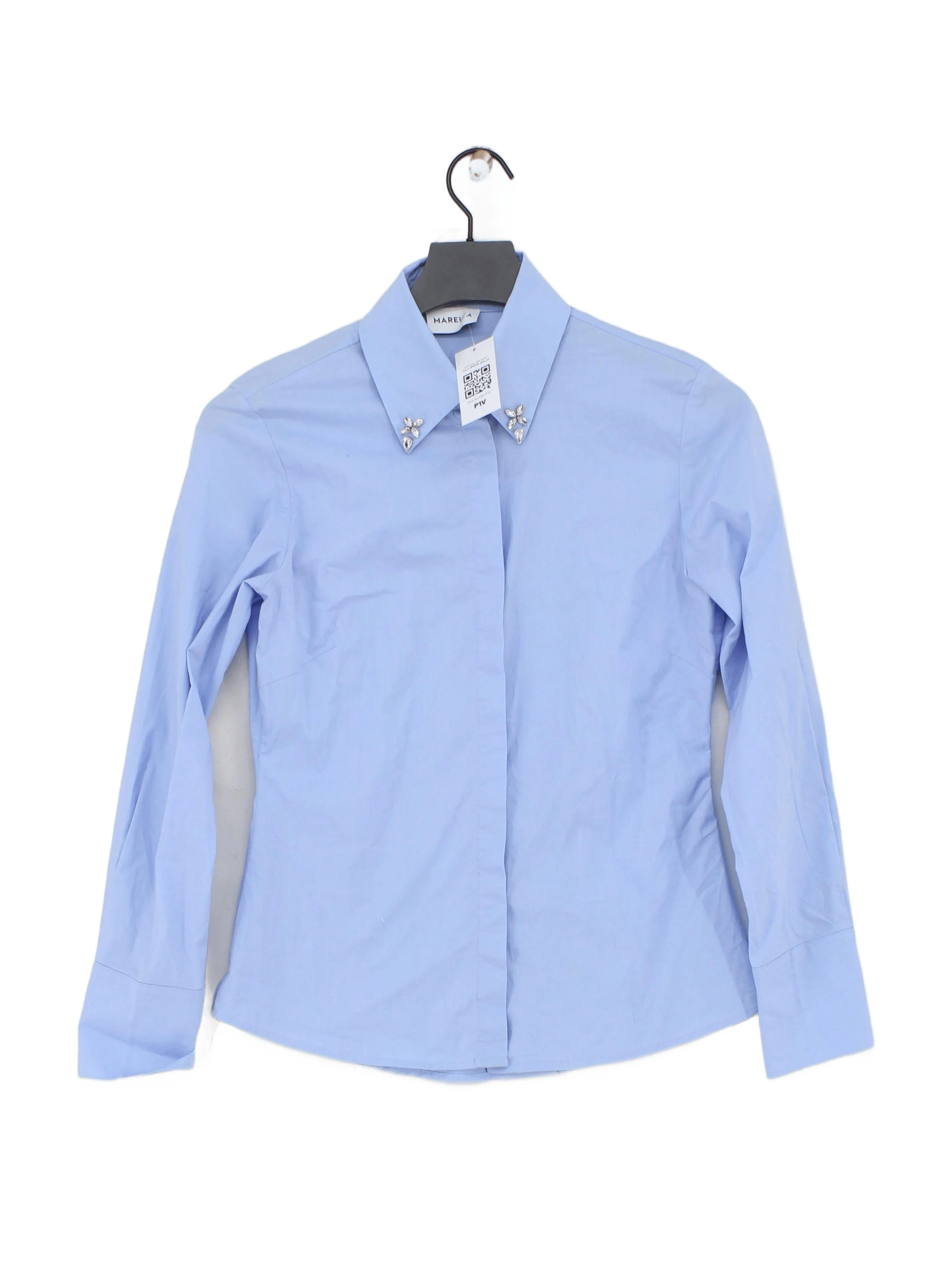Marella Women's Shirt UK 10 Blue 100% Cotton Long Sleeve Collared Basic