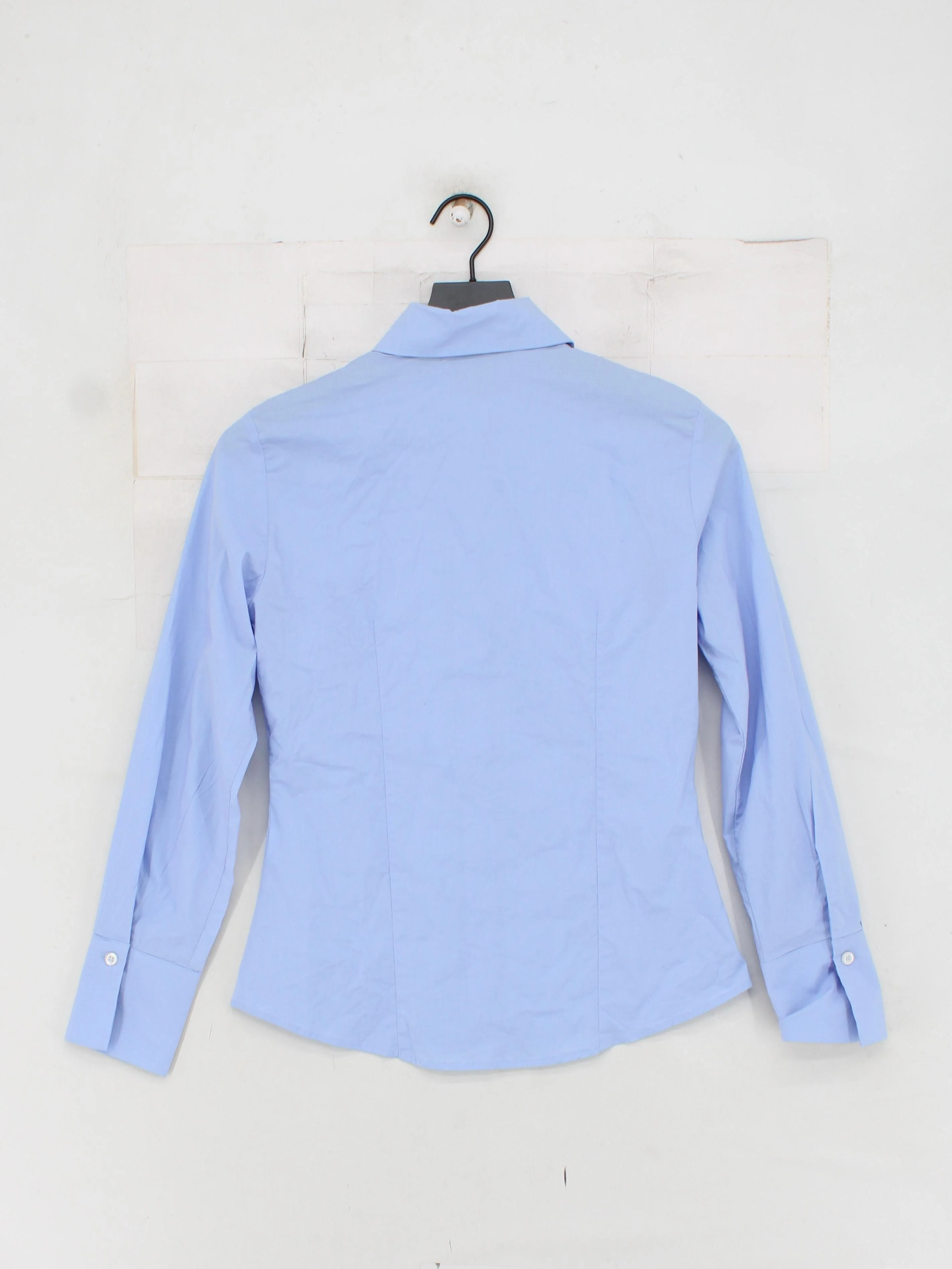 Marella Women's Shirt UK 10 Blue 100% Cotton Long Sleeve Collared Basic - Image 2