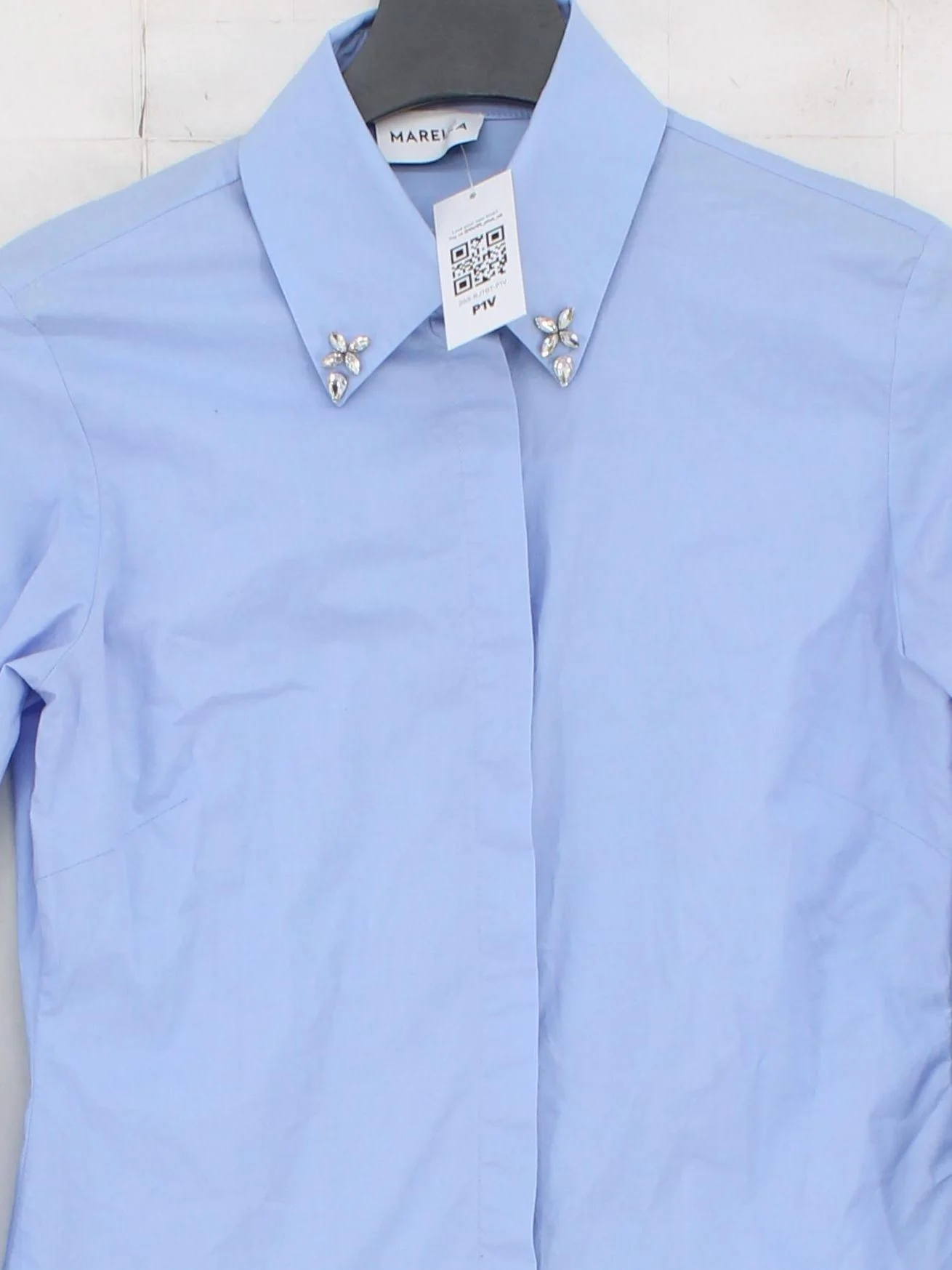 Marella Women's Shirt UK 10 Blue 100% Cotton Long Sleeve Collared Basic - Image 3