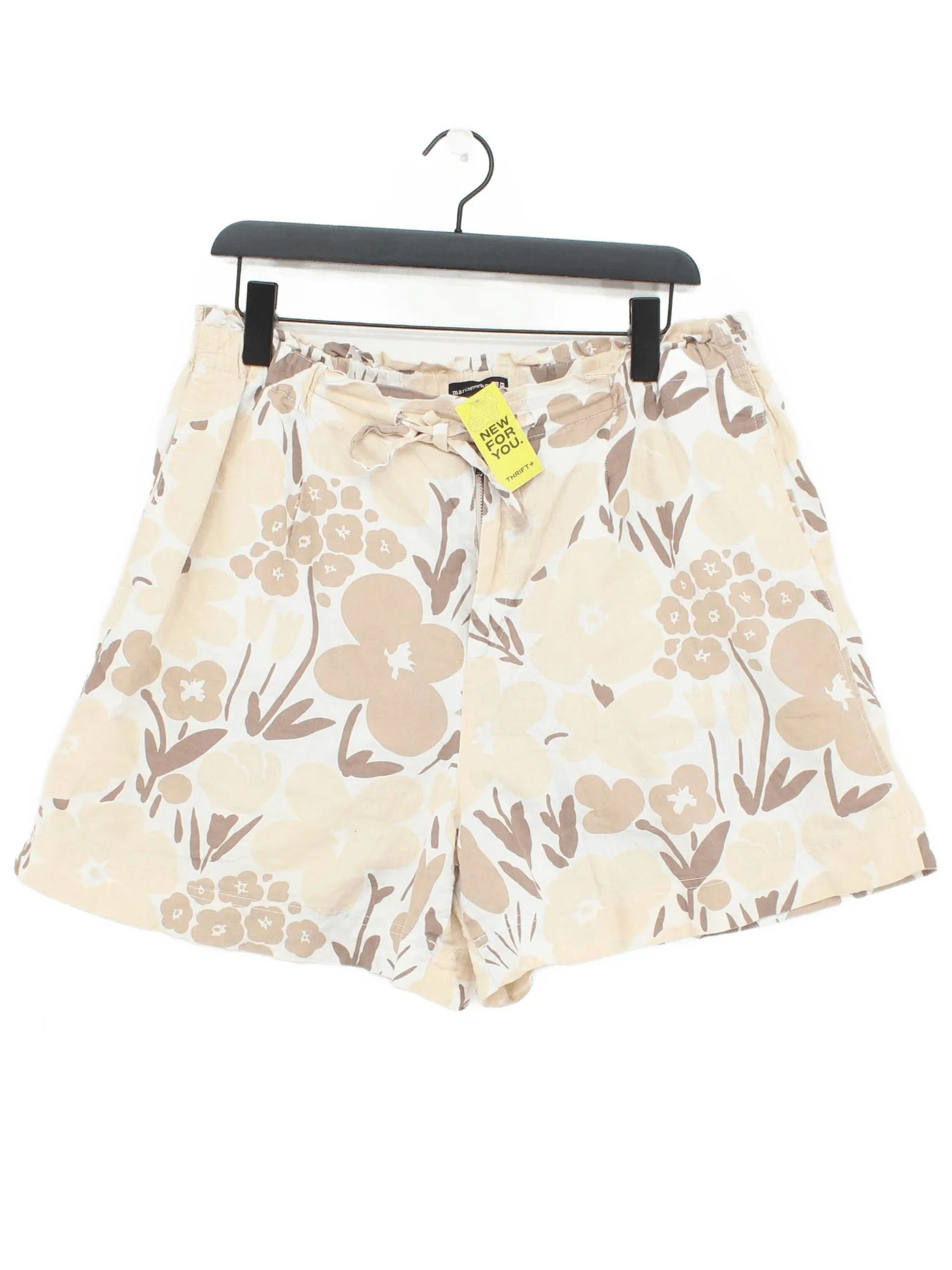 Marimekko And Uniqlo Women's Shorts L Cream Floral Cotton with Linen Mom