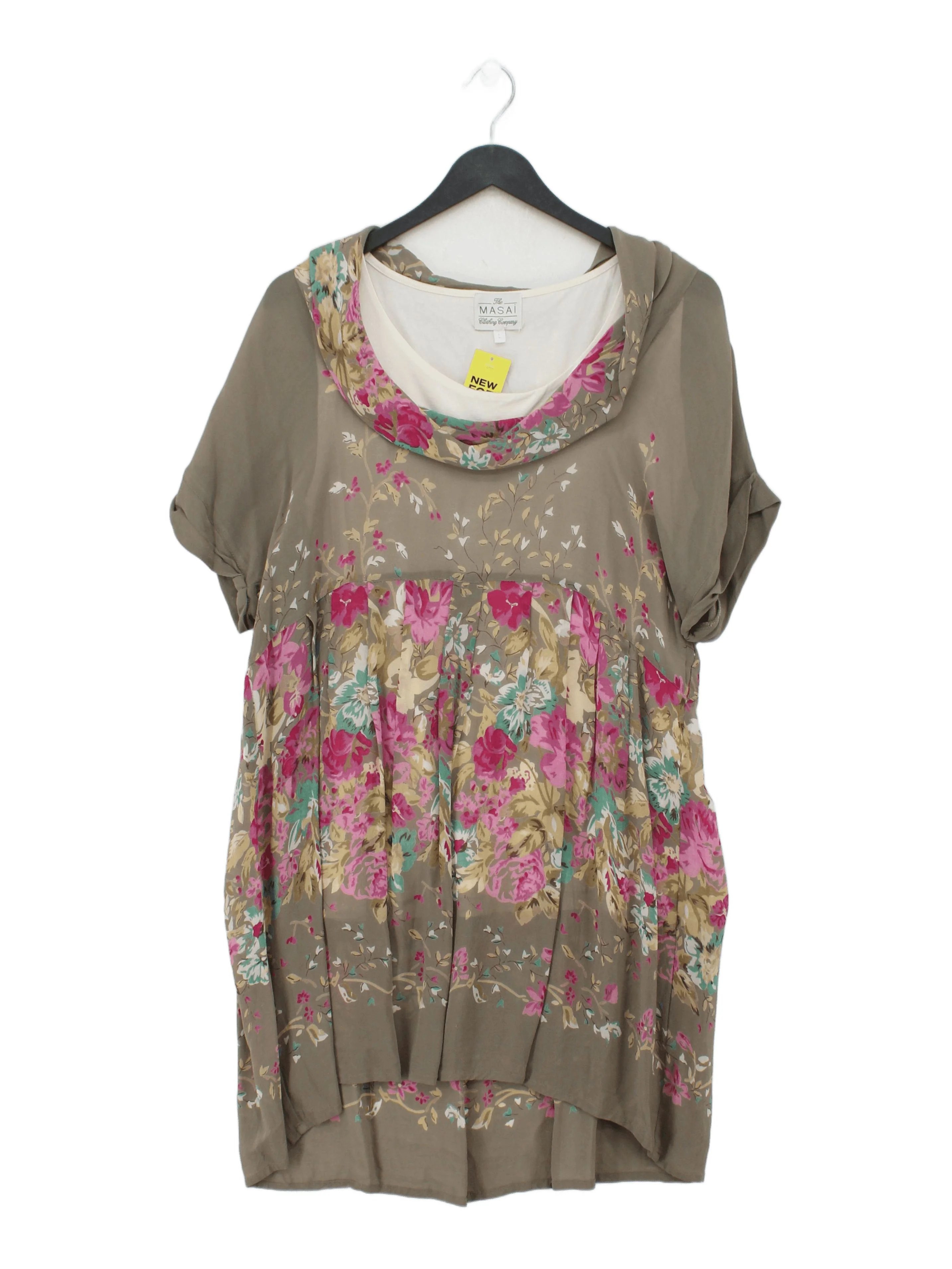 Masai Women's Top L Multi Floral 100% Viscose Short Sleeve Round Neck Tunic