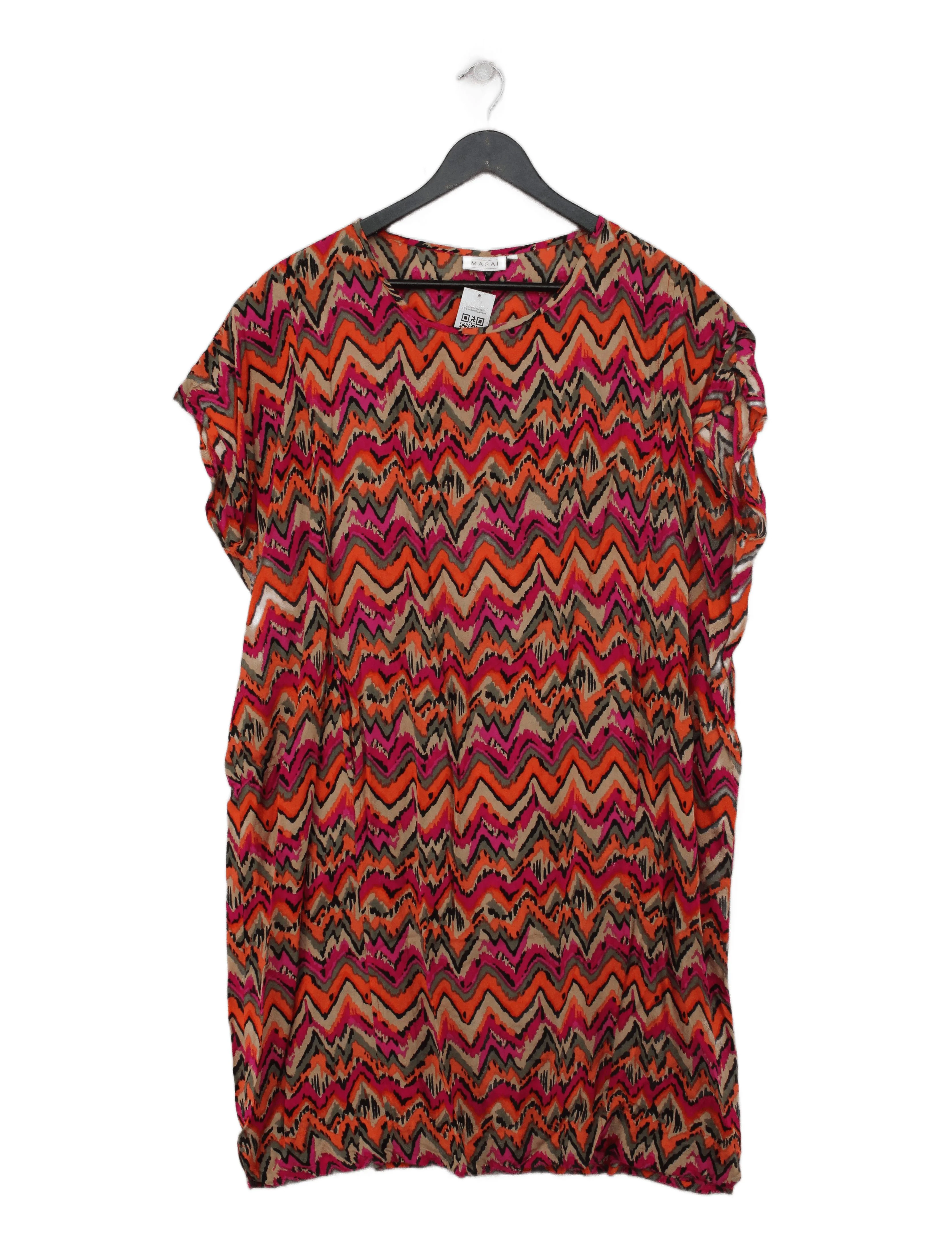 Masai Women's Top L Multi Geometric 100% Viscose Short Sleeve Round Neck Tunic