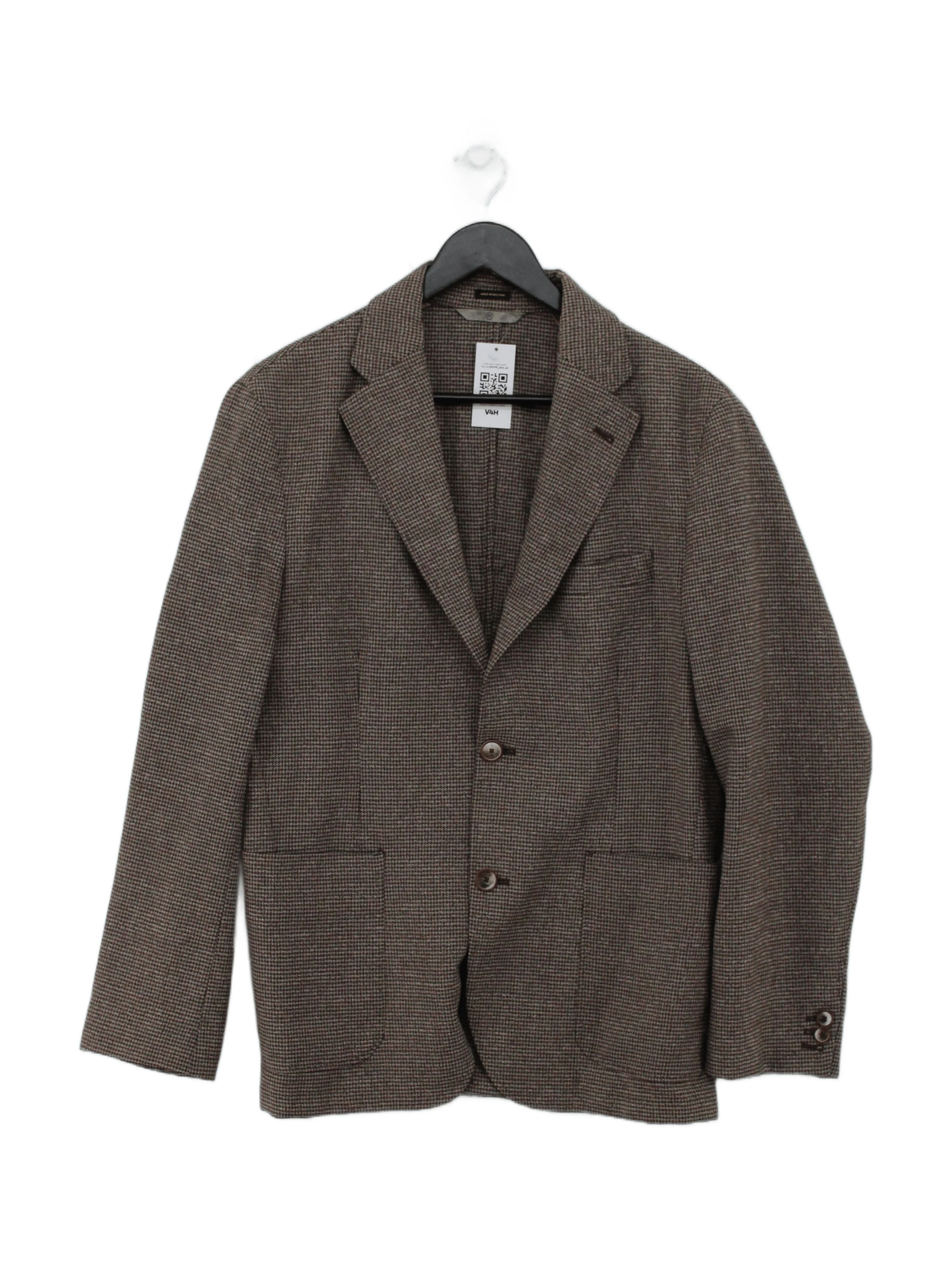 Massimo Dutti Men's Blazer M Brown Checkered Wool with Polyamide Overcoat