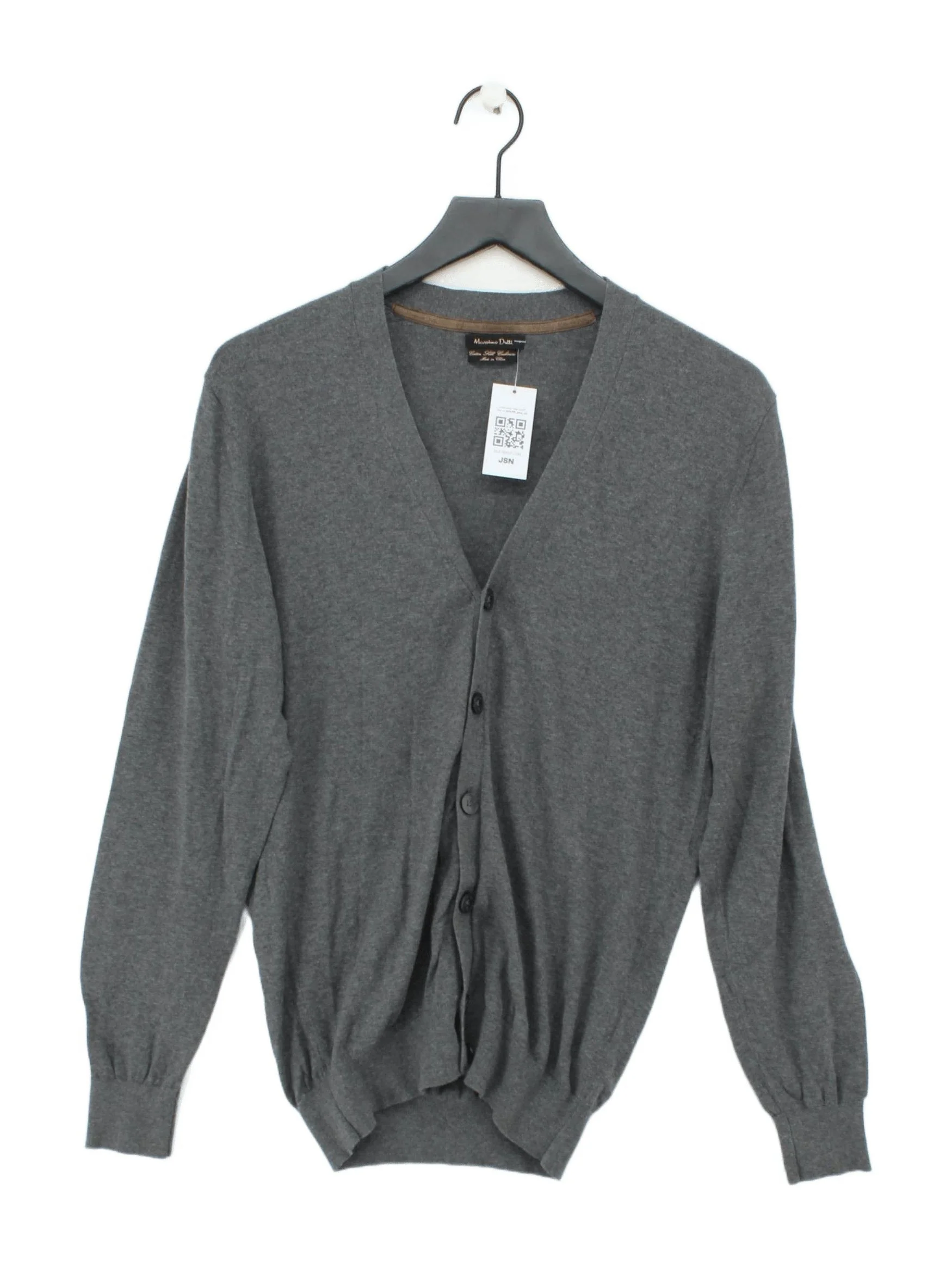 Massimo Dutti Men's Cardigan M Grey Cotton with Silk, Cashmere V-Neck Cardigan