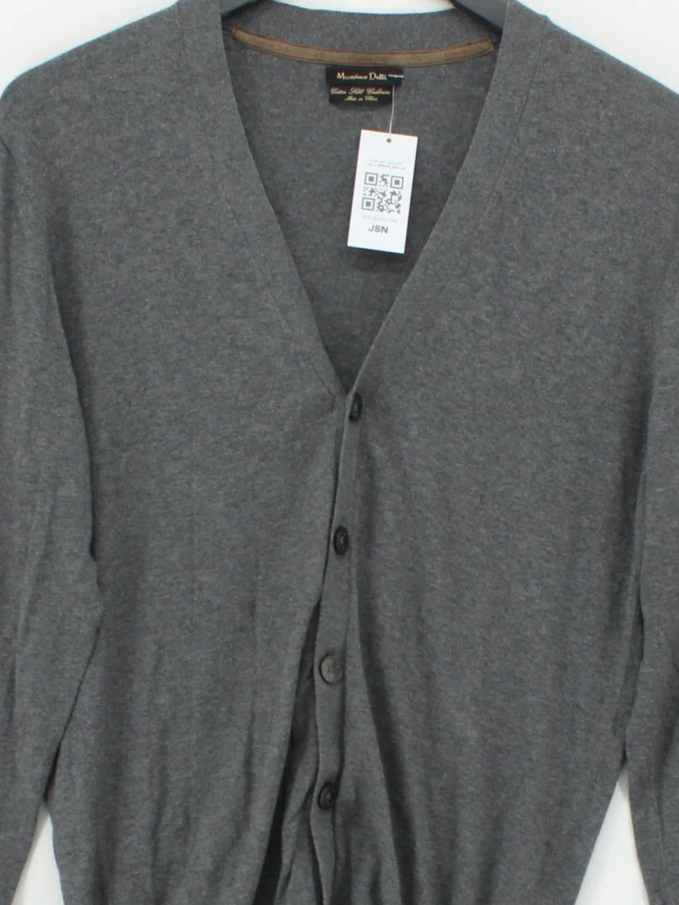 Massimo Dutti Men's Cardigan M Grey Cotton with Silk, Cashmere V-Neck Cardigan - Image 3