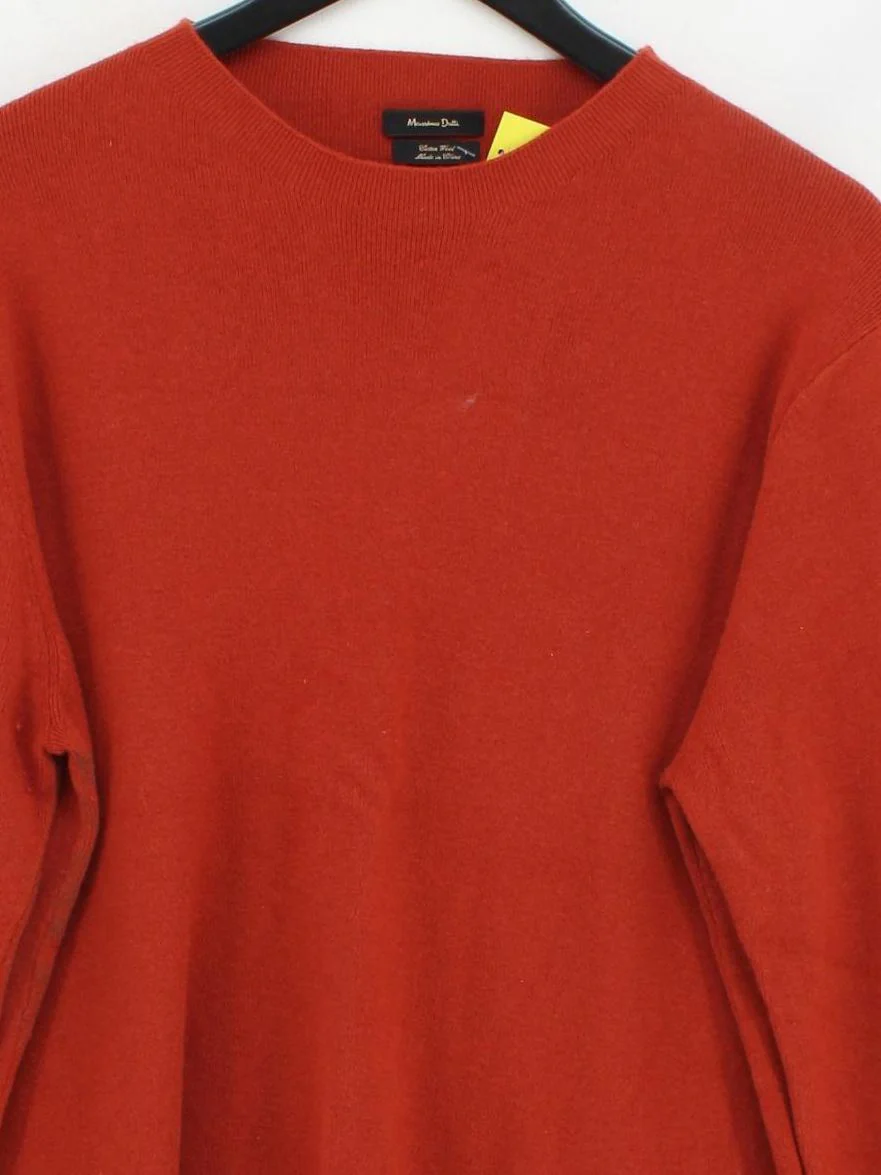 Massimo Dutti Men's Jumper L Red Cotton with Wool Round Neck Pullover - Image 3