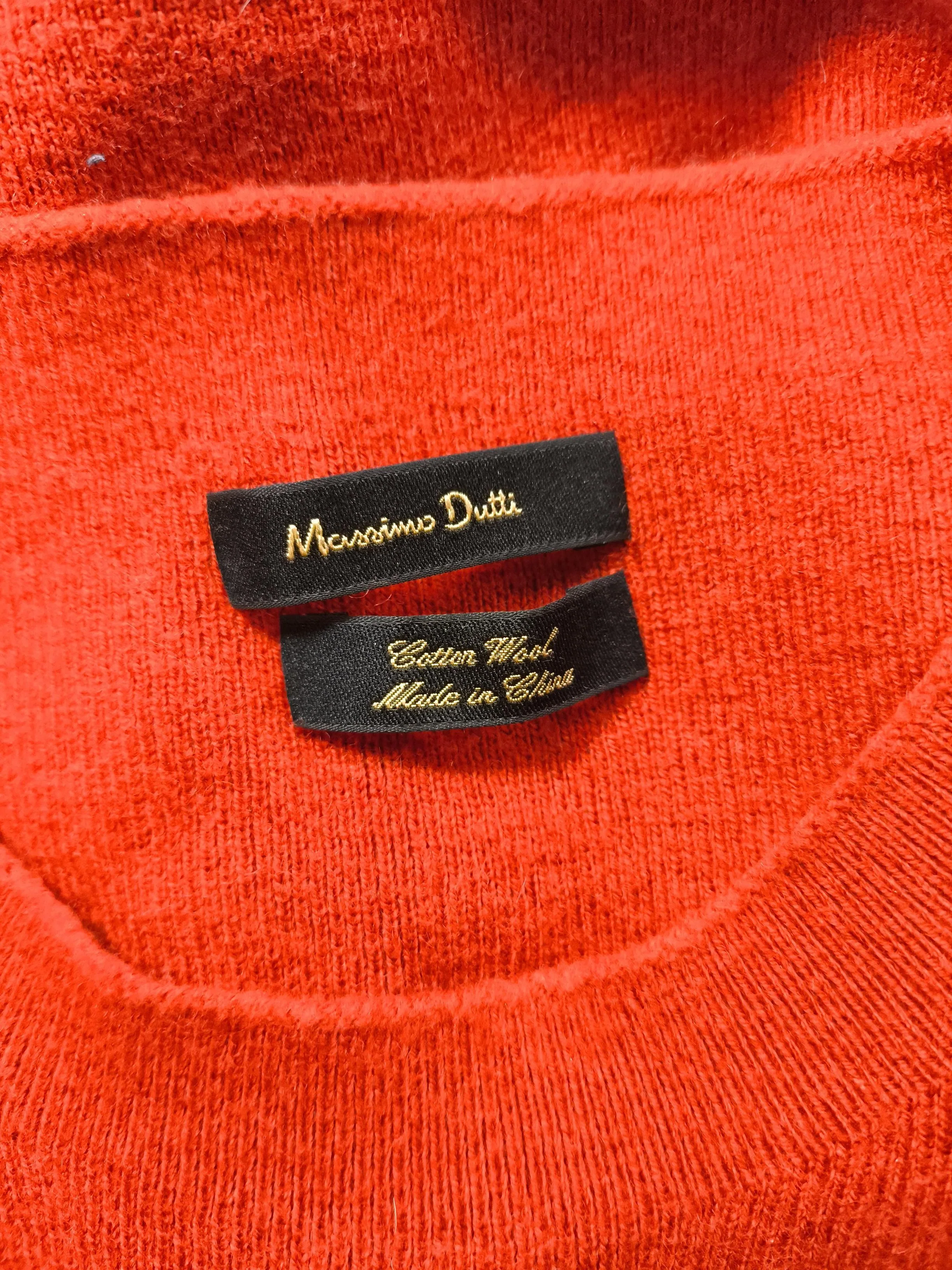 Massimo Dutti Men's Jumper L Red Cotton with Wool Round Neck Pullover - Image 5