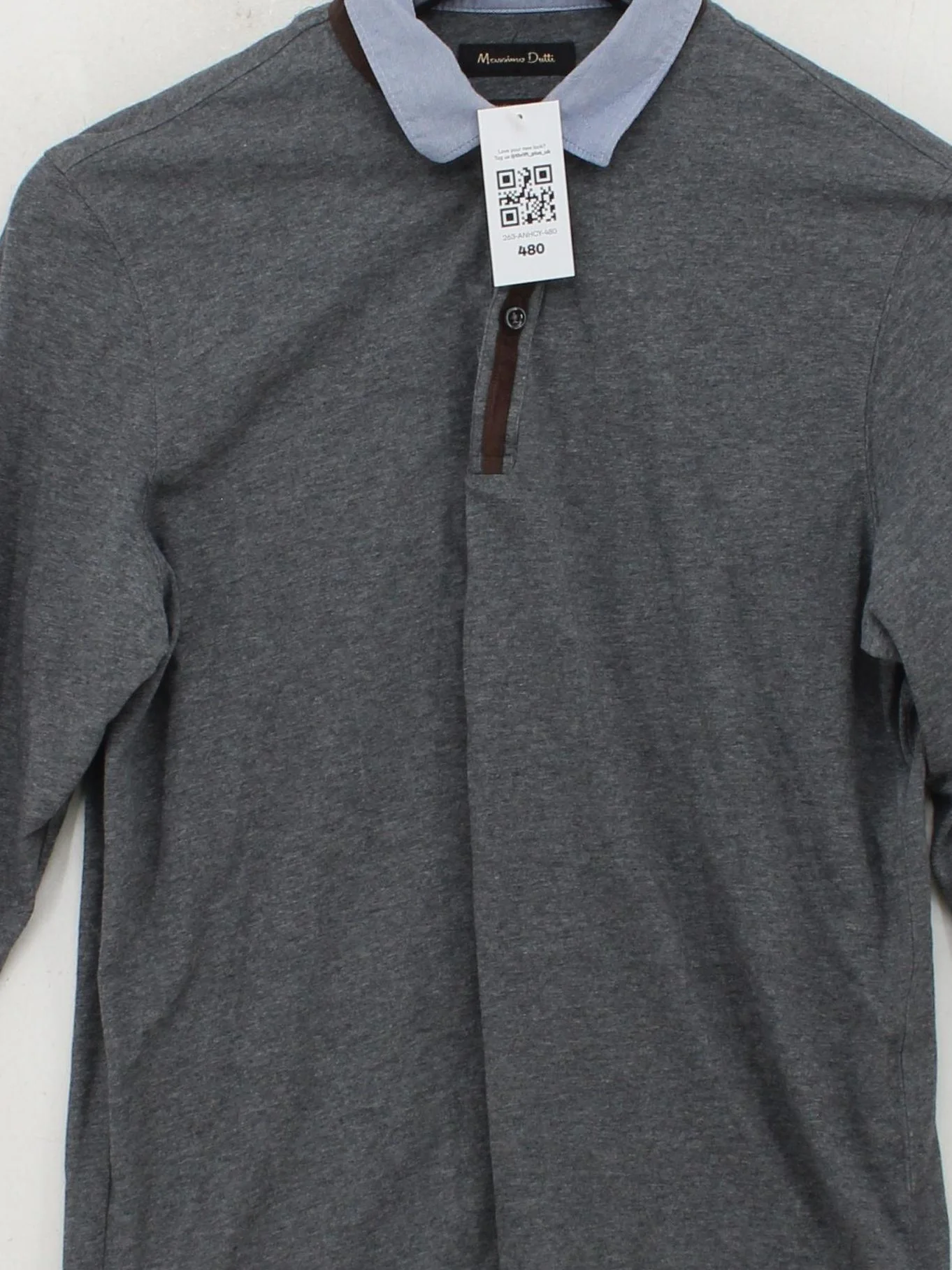 Massimo Dutti Men's Polo S Grey 100% Cotton Basic - Image 3