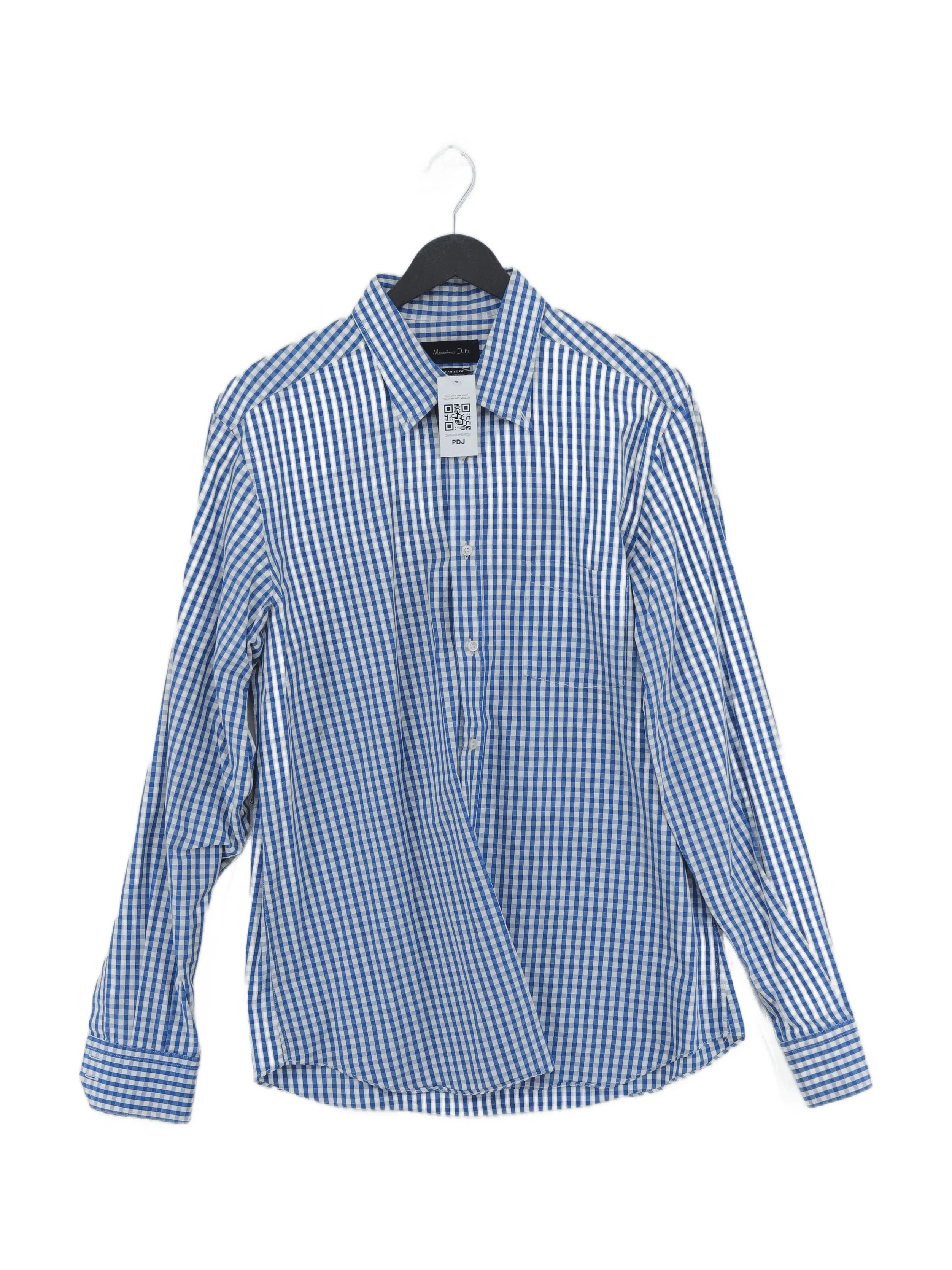 Massimo Dutti Men's Shirt L Blue Checkered 100% Cotton Basic