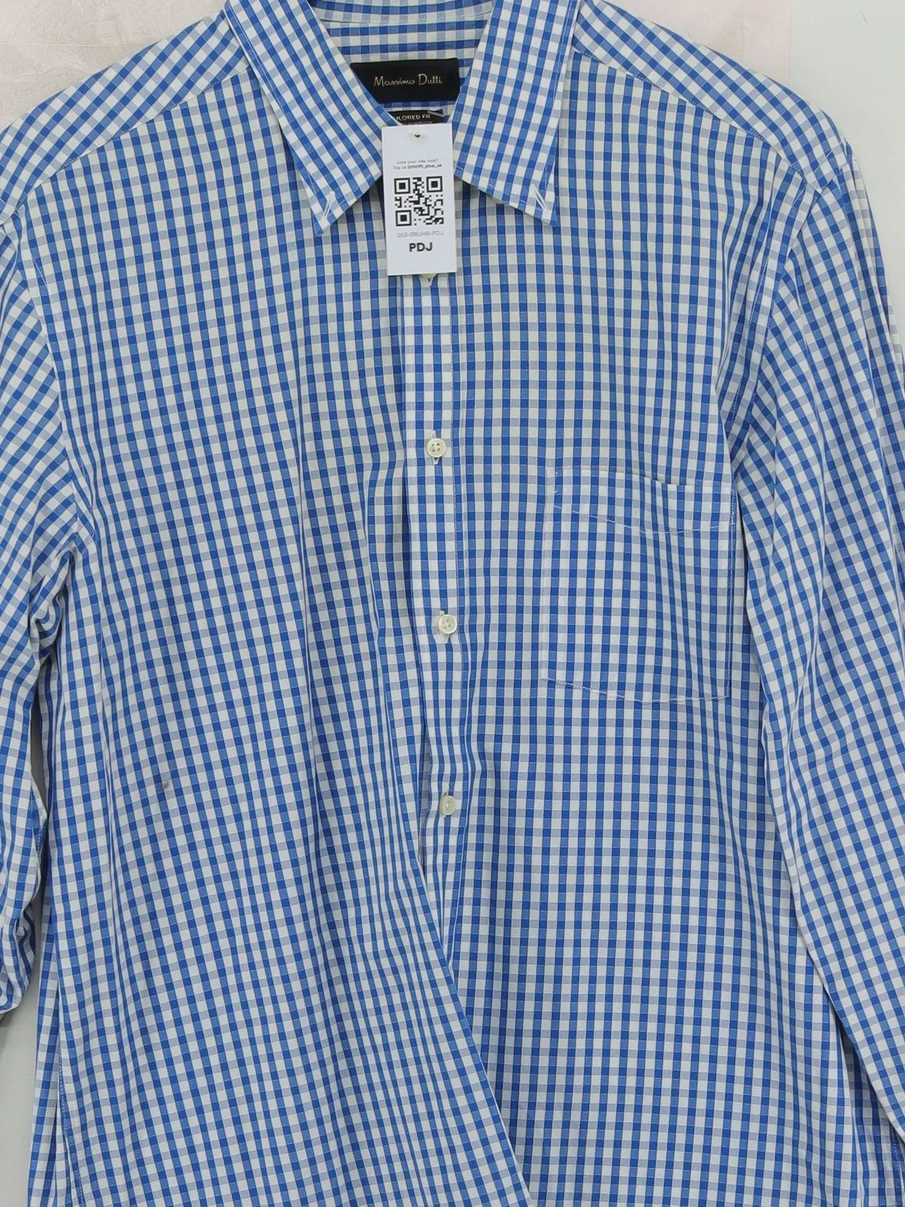 Massimo Dutti Men's Shirt L Blue Checkered 100% Cotton Basic - Image 3