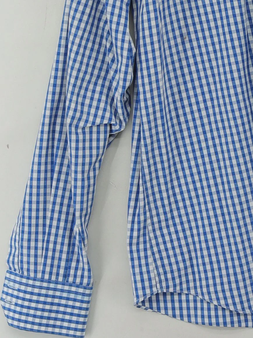Massimo Dutti Men's Shirt L Blue Checkered 100% Cotton Basic - Image 4
