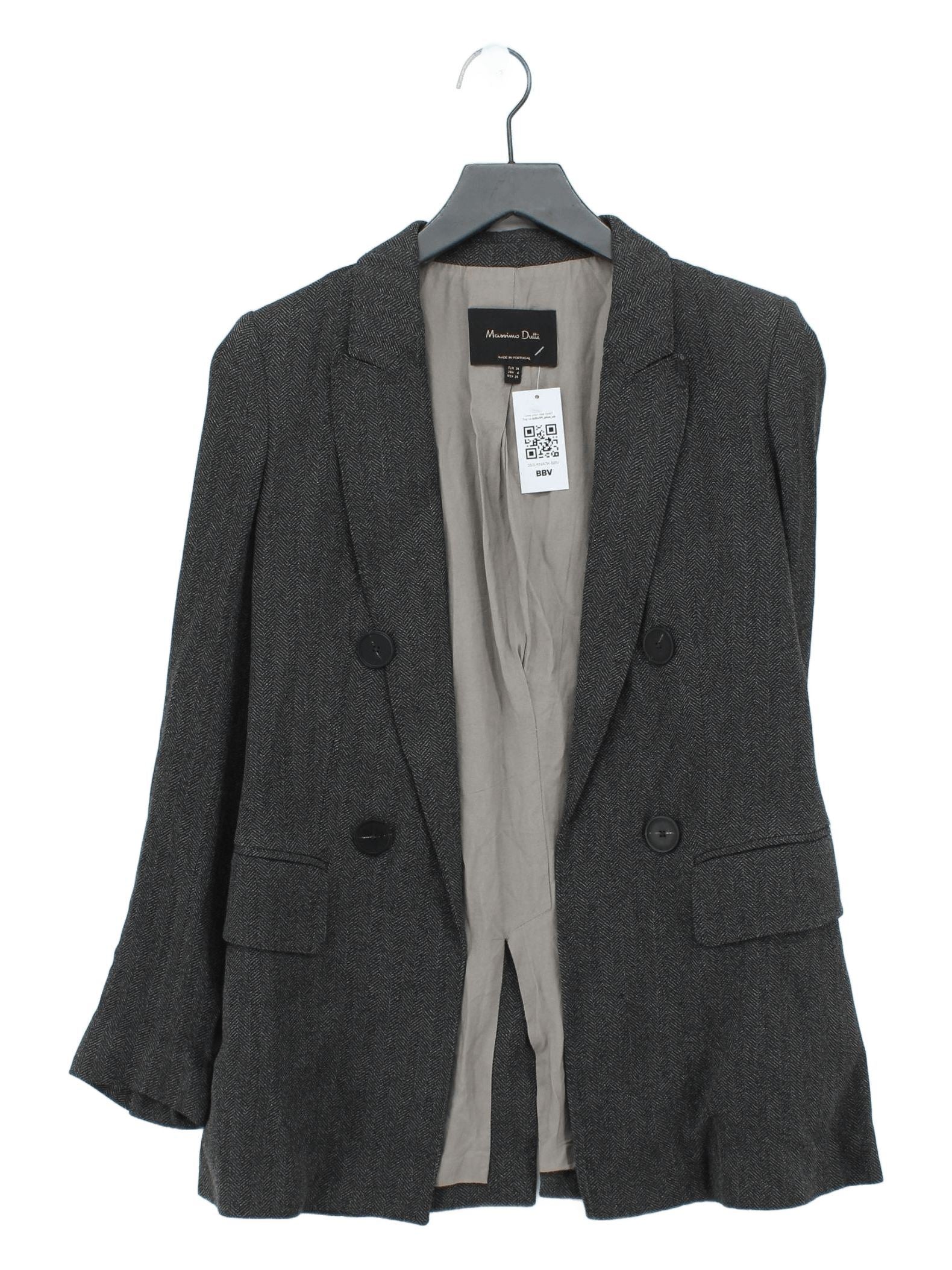 Massimo Dutti Women's Blazer UK 8 Grey Wool with Viscose Overcoat