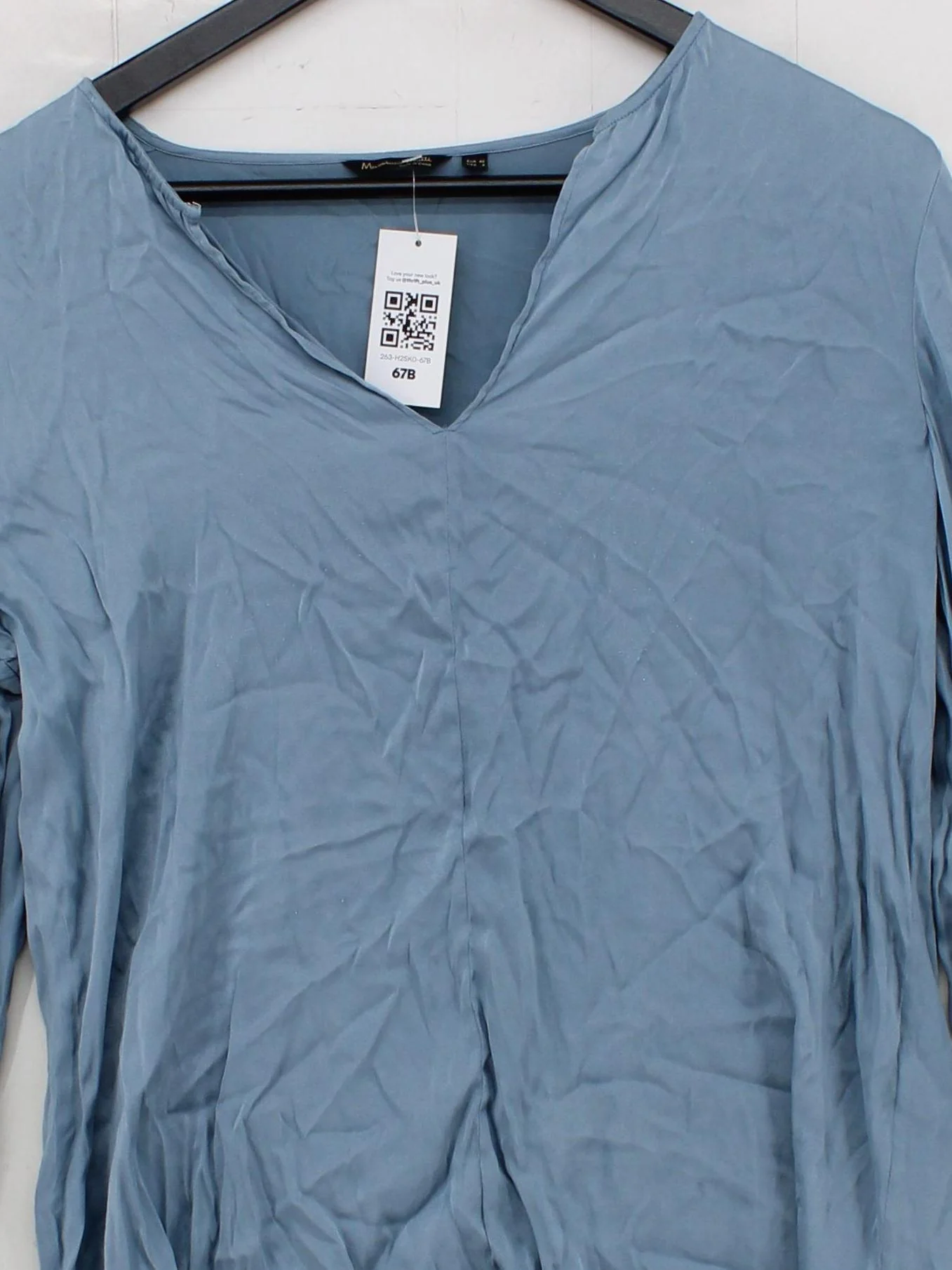 Massimo Dutti Women's Blouse UK 12 Blue Silk with Elastane Basic - Image 3