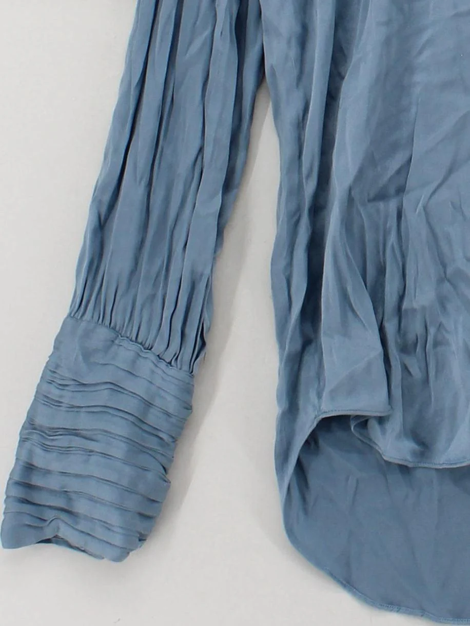 Massimo Dutti Women's Blouse UK 12 Blue Silk with Elastane Basic - Image 4