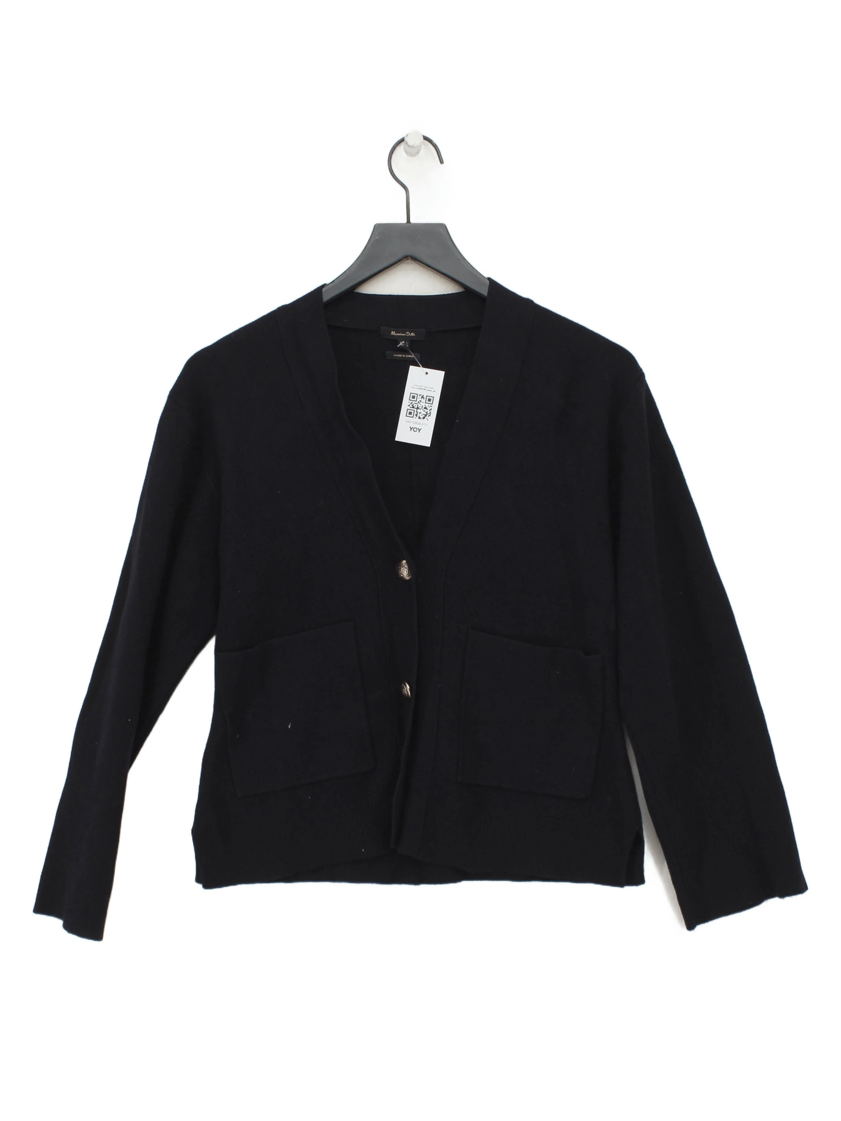 Massimo Dutti Women's Cardigan L Black Viscose with Polyester V-Neck Cardigan